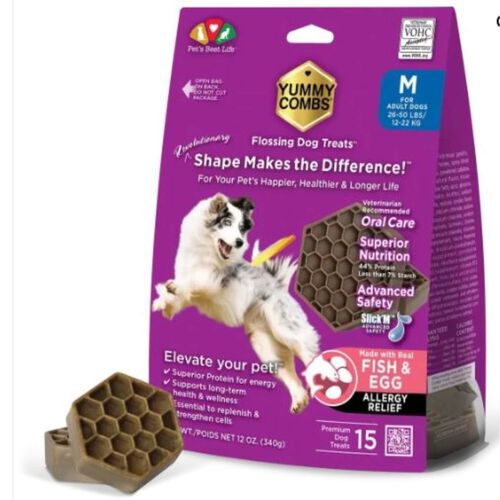 Yummy Combs Flossing Dental Care Allergy Relief Dog Treats, Medium