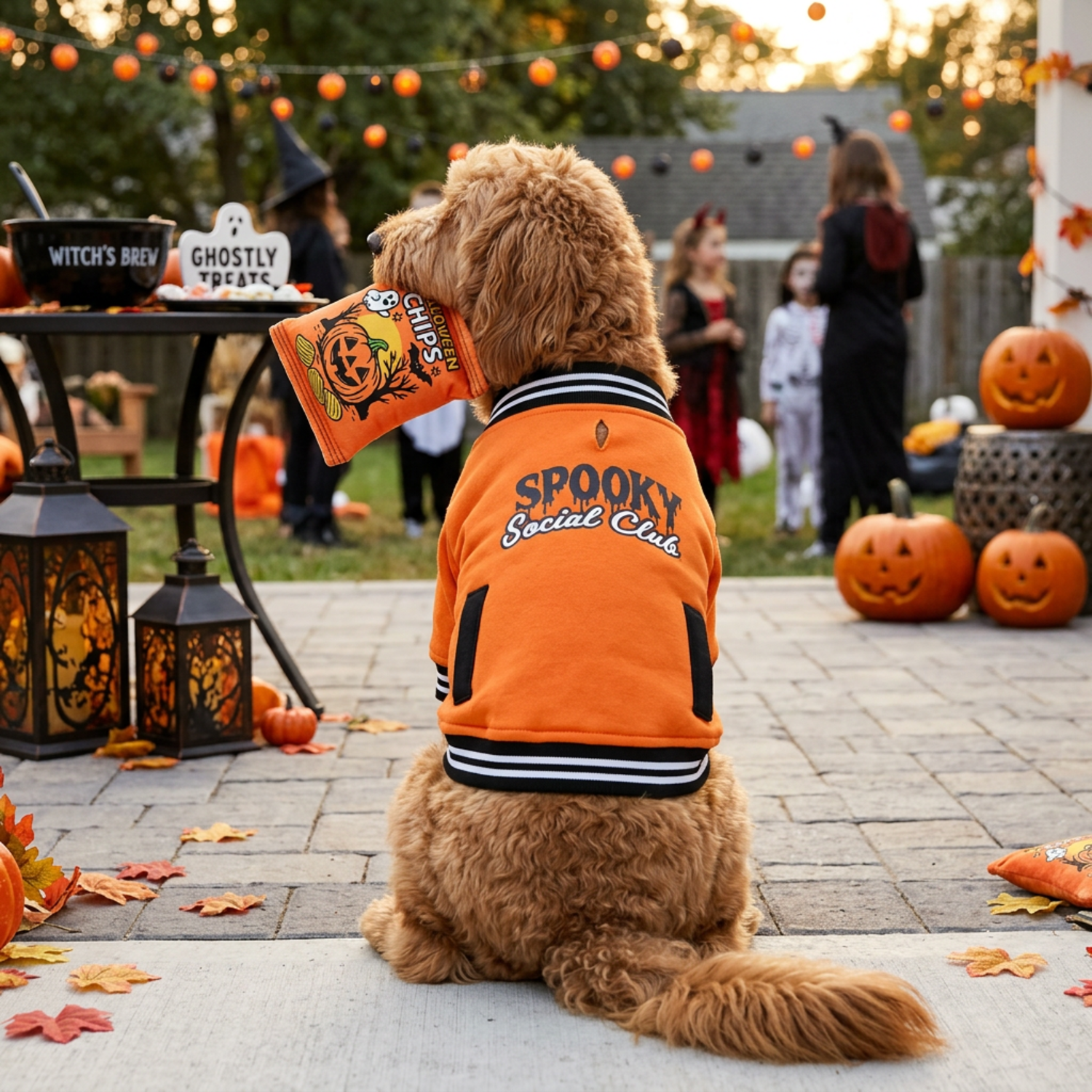 Aristopet Light French Terry Spooky Social Club Dog Jacket, Orange, Extra Large