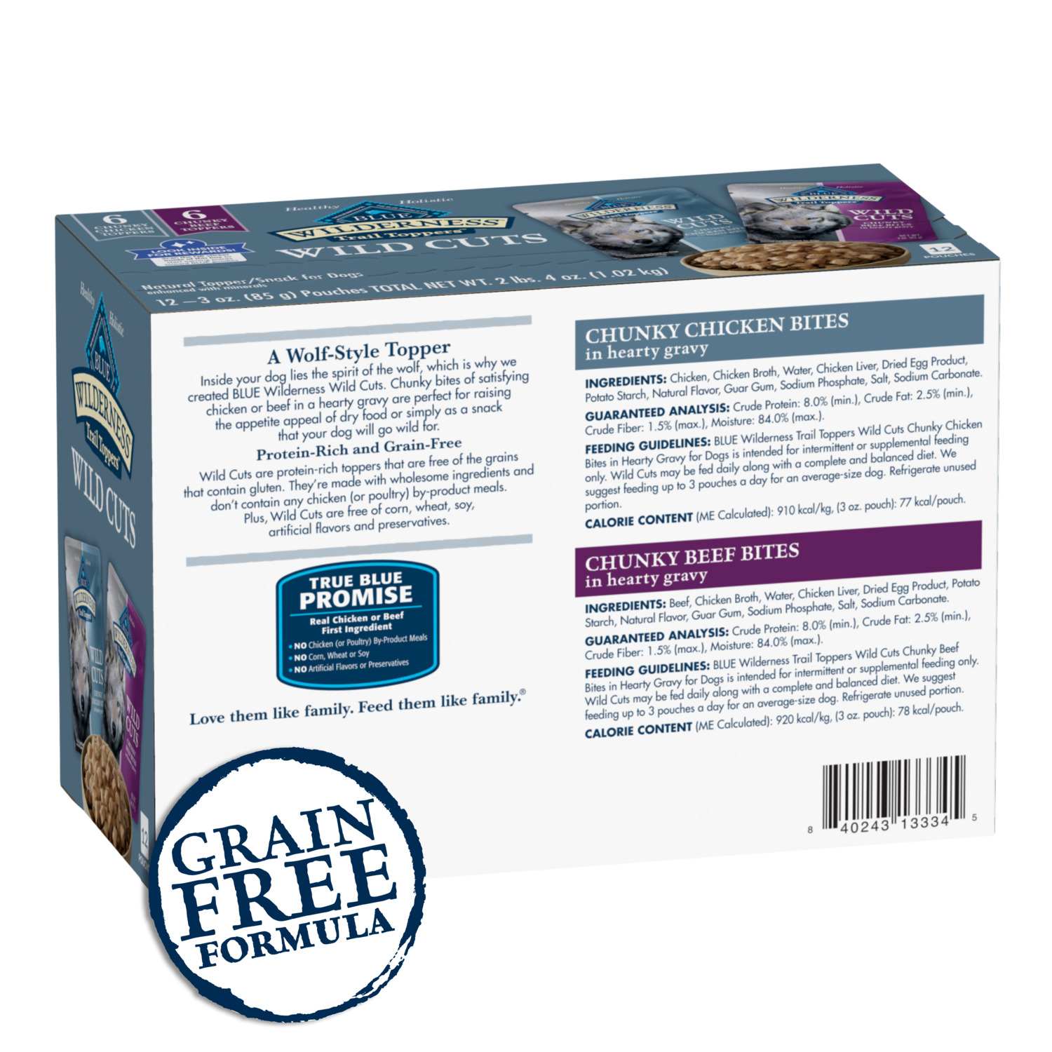 Blue Buffalo Wilderness Trail Toppers Wild Cuts Wet Dog Food, Chicken & Beef Flavors Variety Pack, 3-Oz, Case Of 12