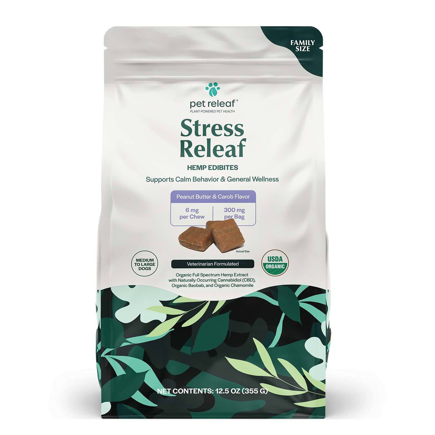 Pet Releaf Stress Releaf Edibites Dog Cbd Chews, Peanut Butter & Carob, 6-Mg