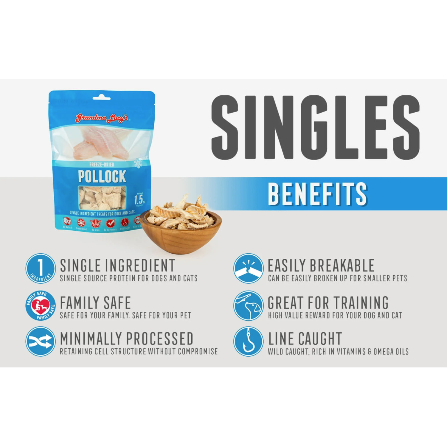 Grandma Lucys Singles Freeze Dried Dog Treats, Pollack, 1.5Oz