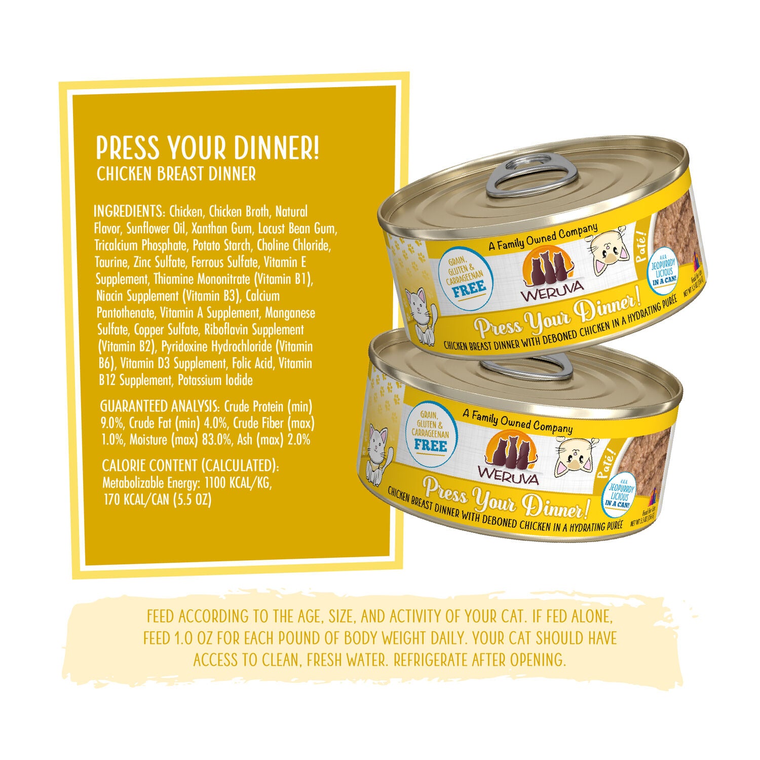 Weruva Cat Pat&eacute; Press Your Dinner! Wet Cat Food,  5.5-Oz Can Pack Of 8