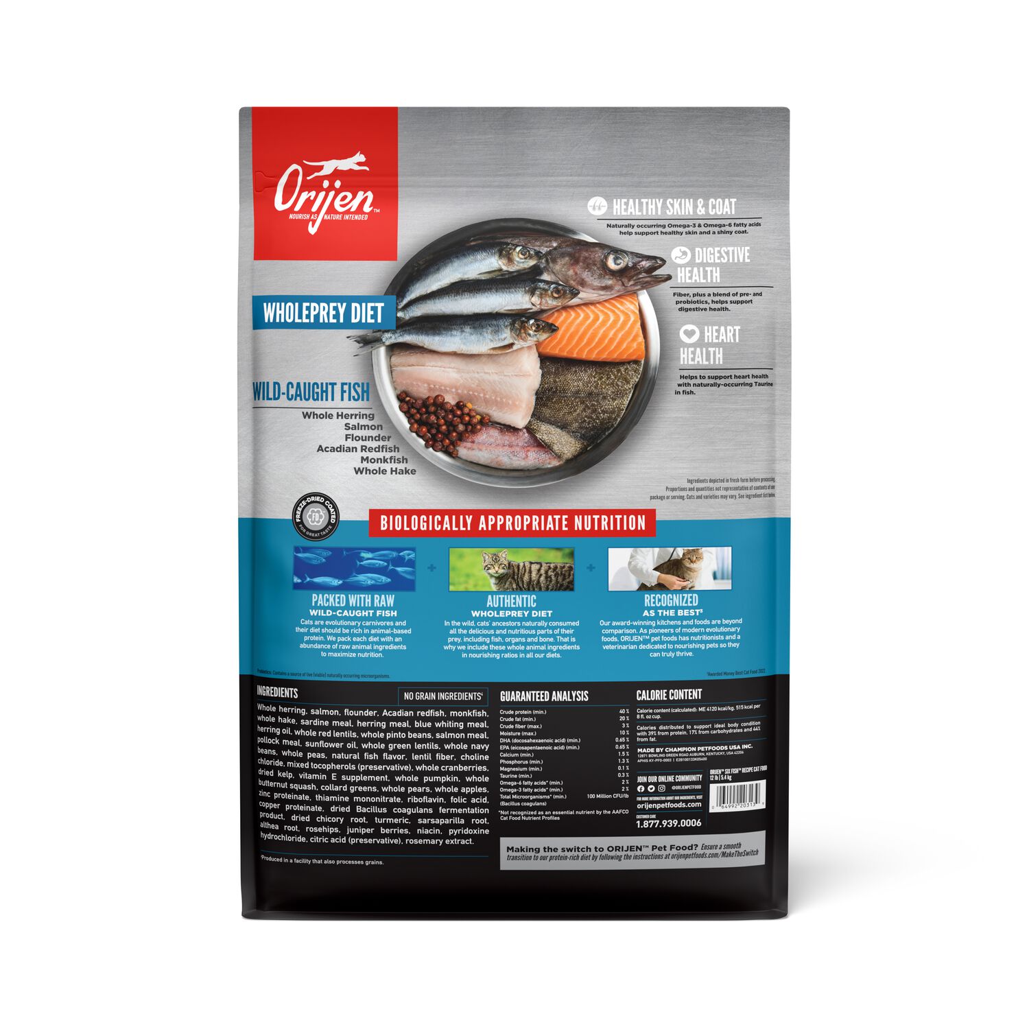 Orijen Grain-Free High Protein Premium Dry Cat Food, Six Fish Recipe, 12-Lb Bag
