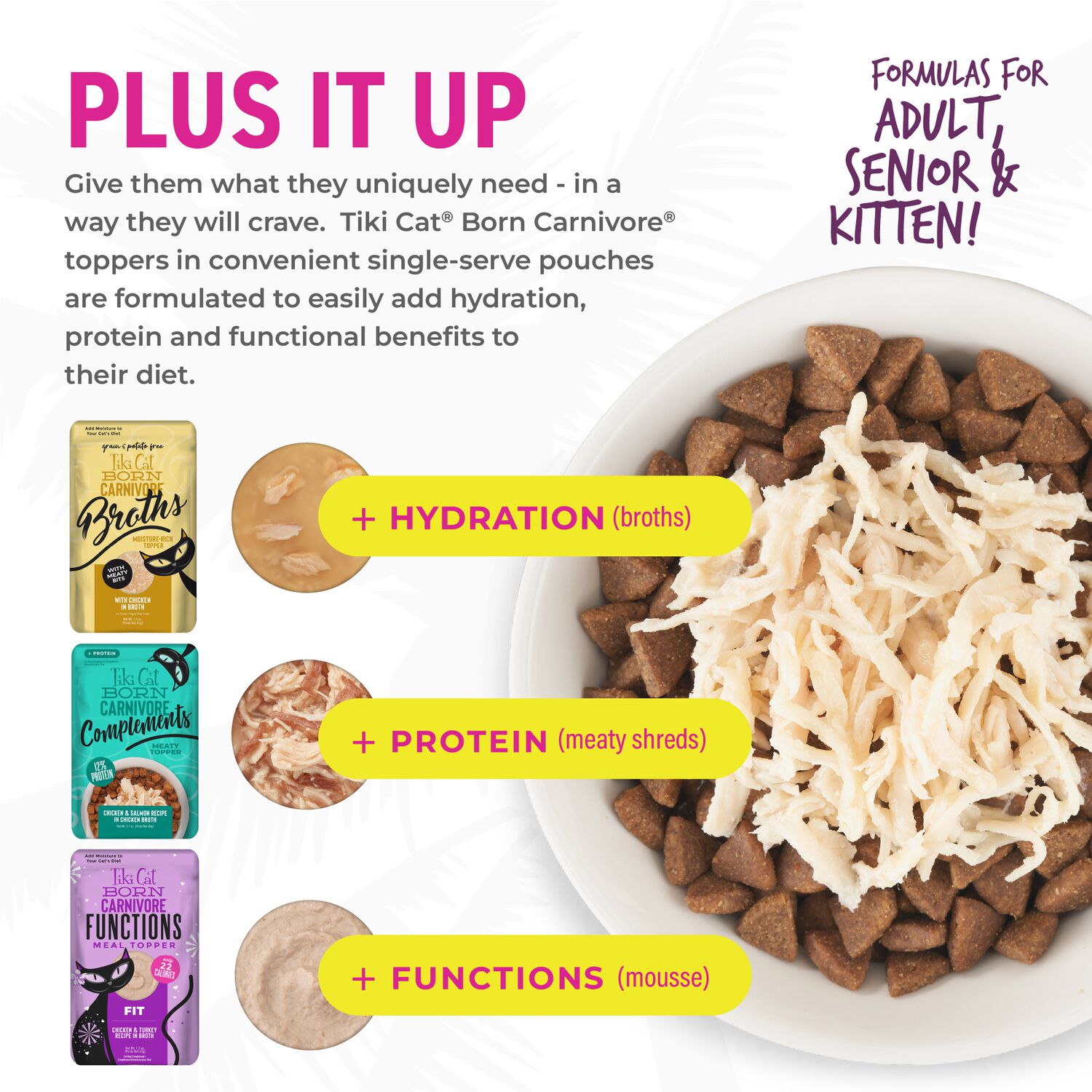 Tiki Cat Born Carnivore Grain-Free Broths Wet Cat Food Topper, Chicken, 1.3-Oz Pouch 12-Count