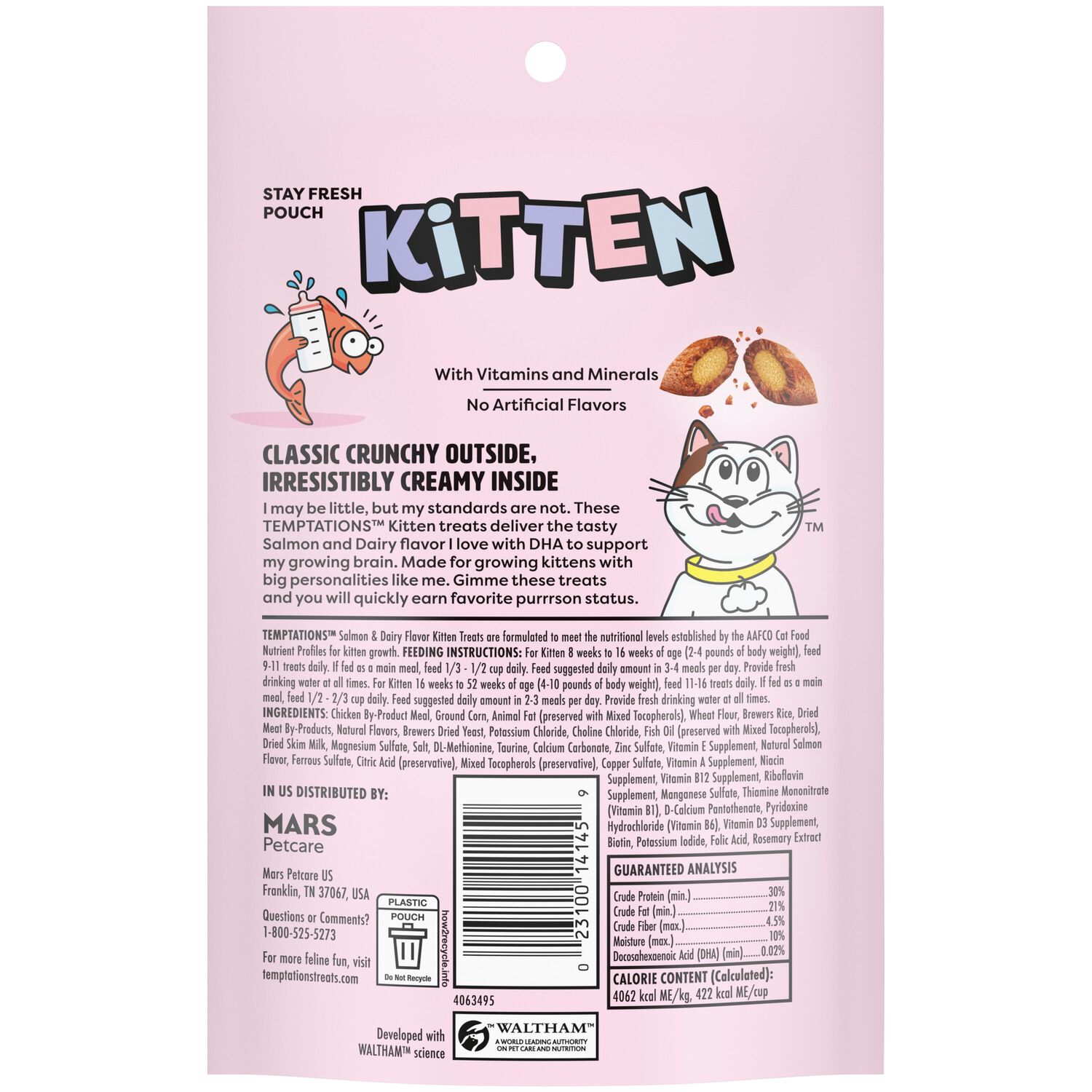 Temptations Kitten Crunchy And Soft Salmon & Dairy Flavor Cat Treats, 3-Oz
