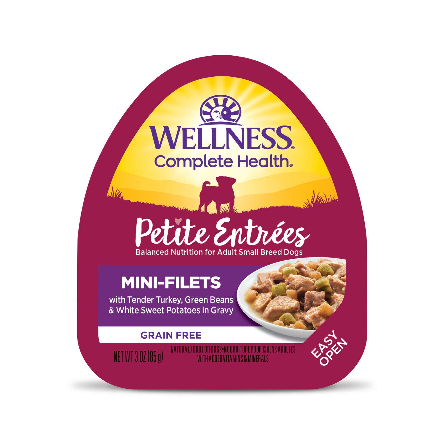 Wellness Petite Entr&eacute;es Mini-Filets Small Breed Wet Dog Food With Tender Turkey, Green Beans & White Sweet Potatoes In Gravy, 3-Ounce Cup