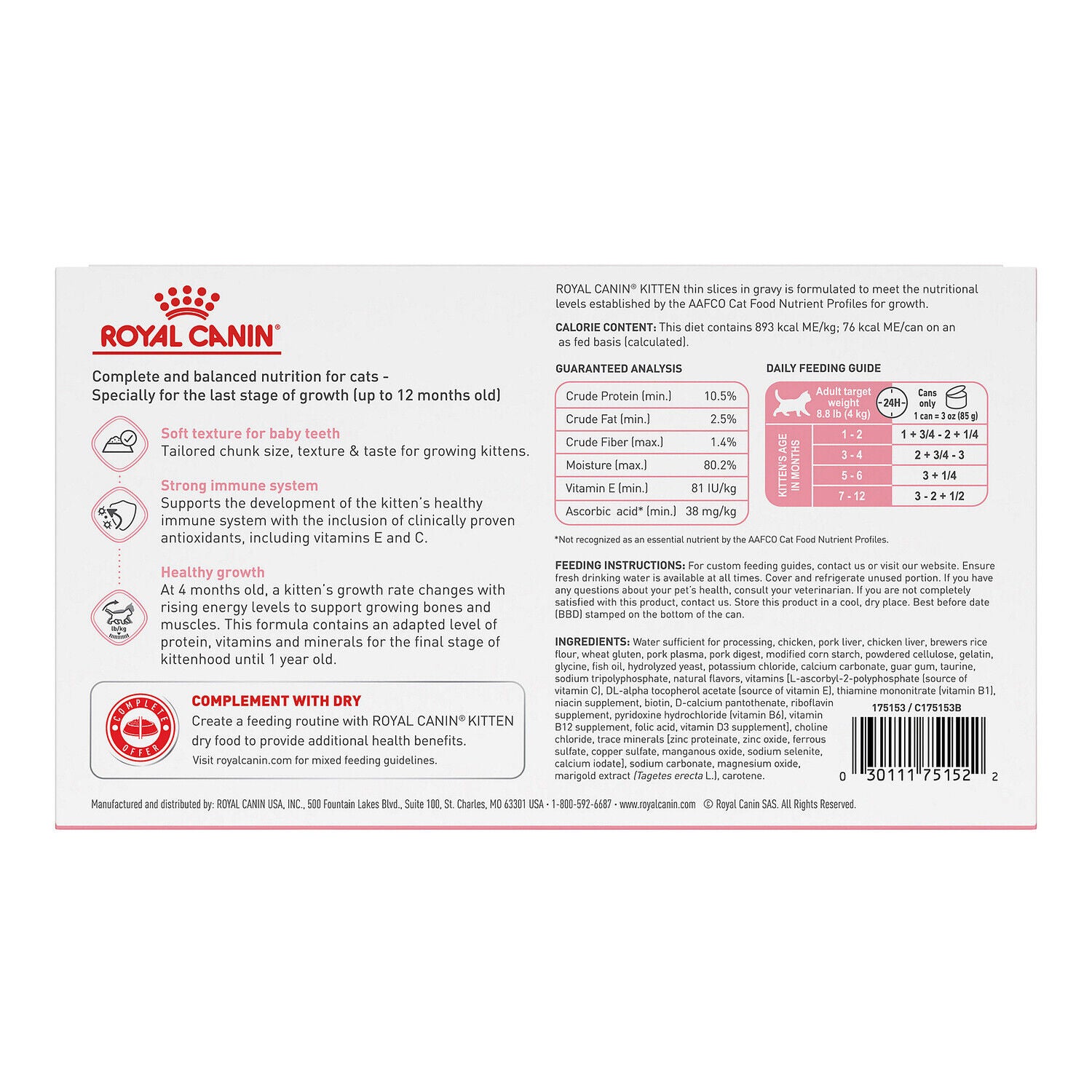 Royal Canin Feline Health Nutrition Kitten Thin Slices In Gravy Wet Cat Food, 3-Oz Pack Of 12