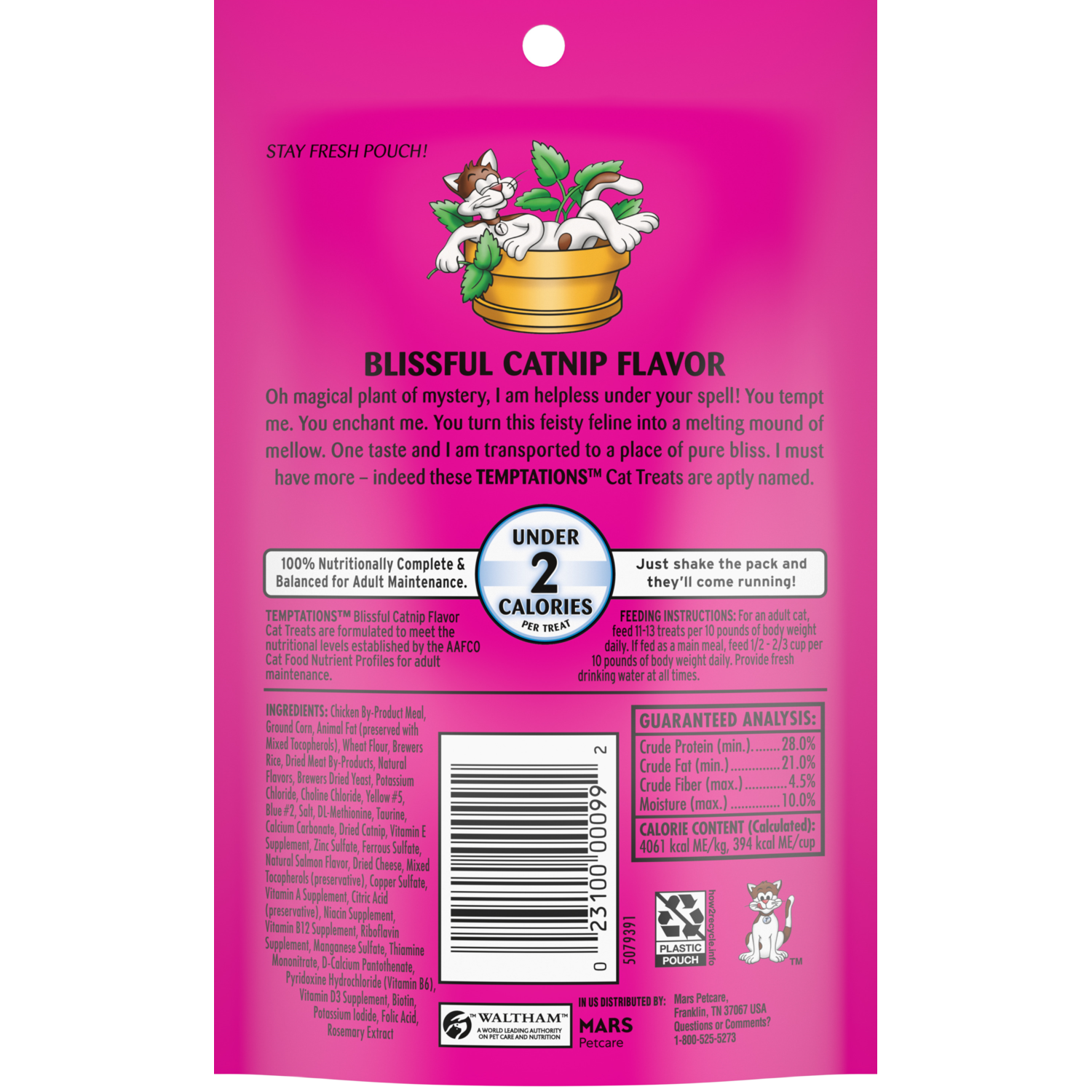 Temptations Classics Crunchy & Soft Adult Cat Treats, Blissful Catnip, 3-Oz Pouch