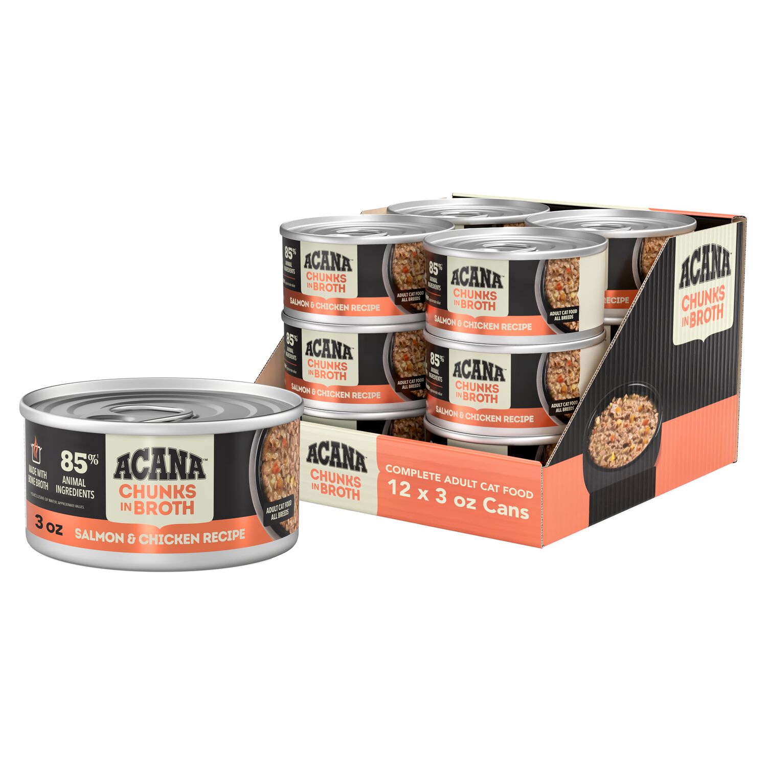 Acana Chunks In Broth Wet Cat Food, Salmon & Chicken Recipe, 3-Oz