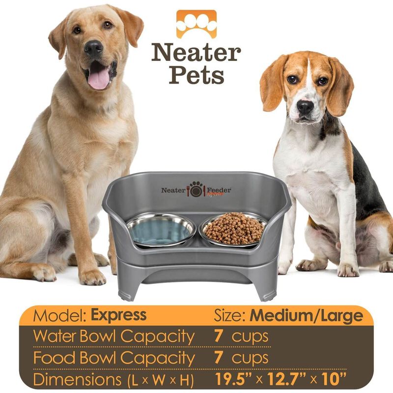 Neater Pets Neater Feeder Express Elevated Mess Proof Bowls For Small Dogs, Gunmetal 