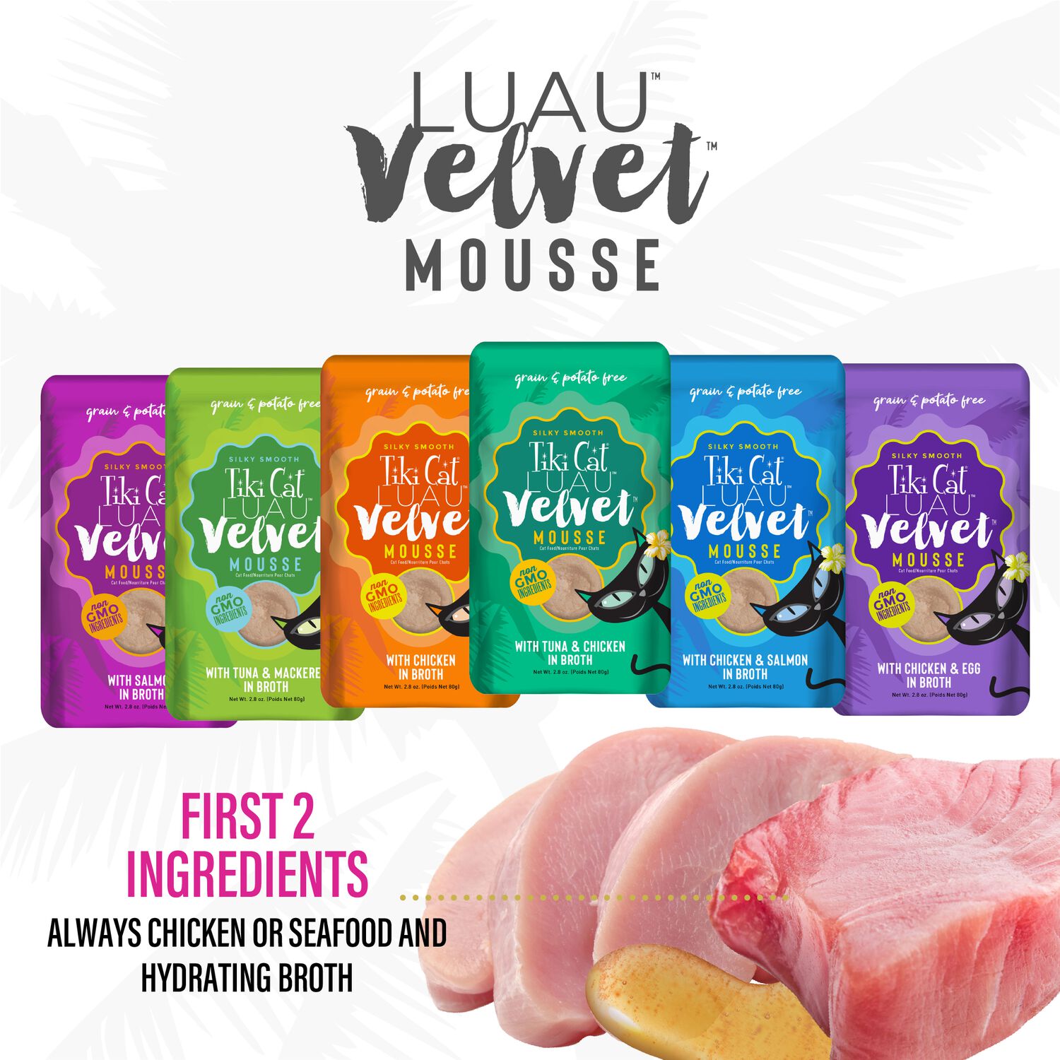 Tiki Cat Luau Velvet Mousse Wet Cat Food, Variety Pack, 2.8-Oz Pouch 12-Count