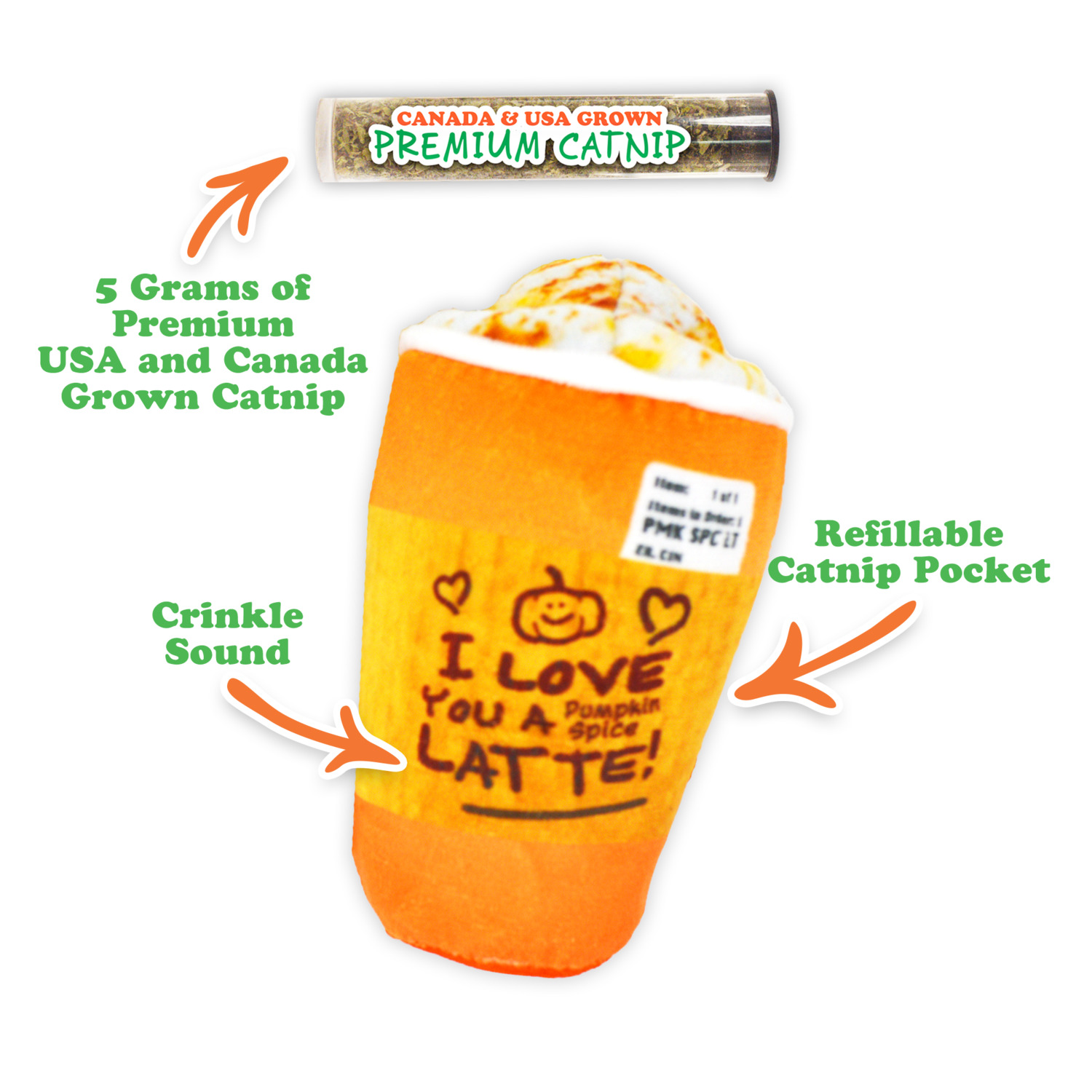 Meowijuana Get Spooked Pumpkin Spice Latte Refillable Catnip Toy With Catnip