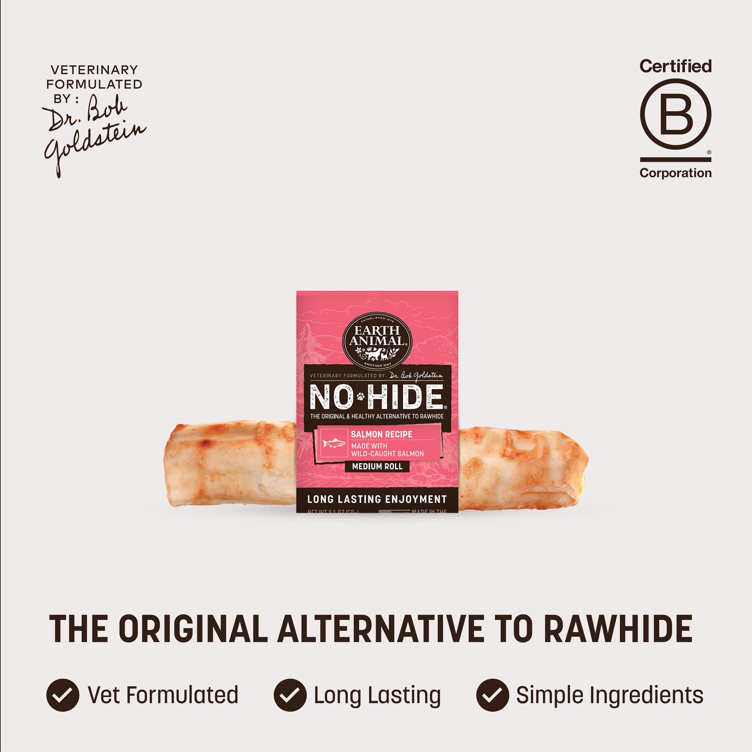 Earth Animal No-Hide Rawhide Alternative Salmon Recipe Medium Dog Chew Treat, 7"