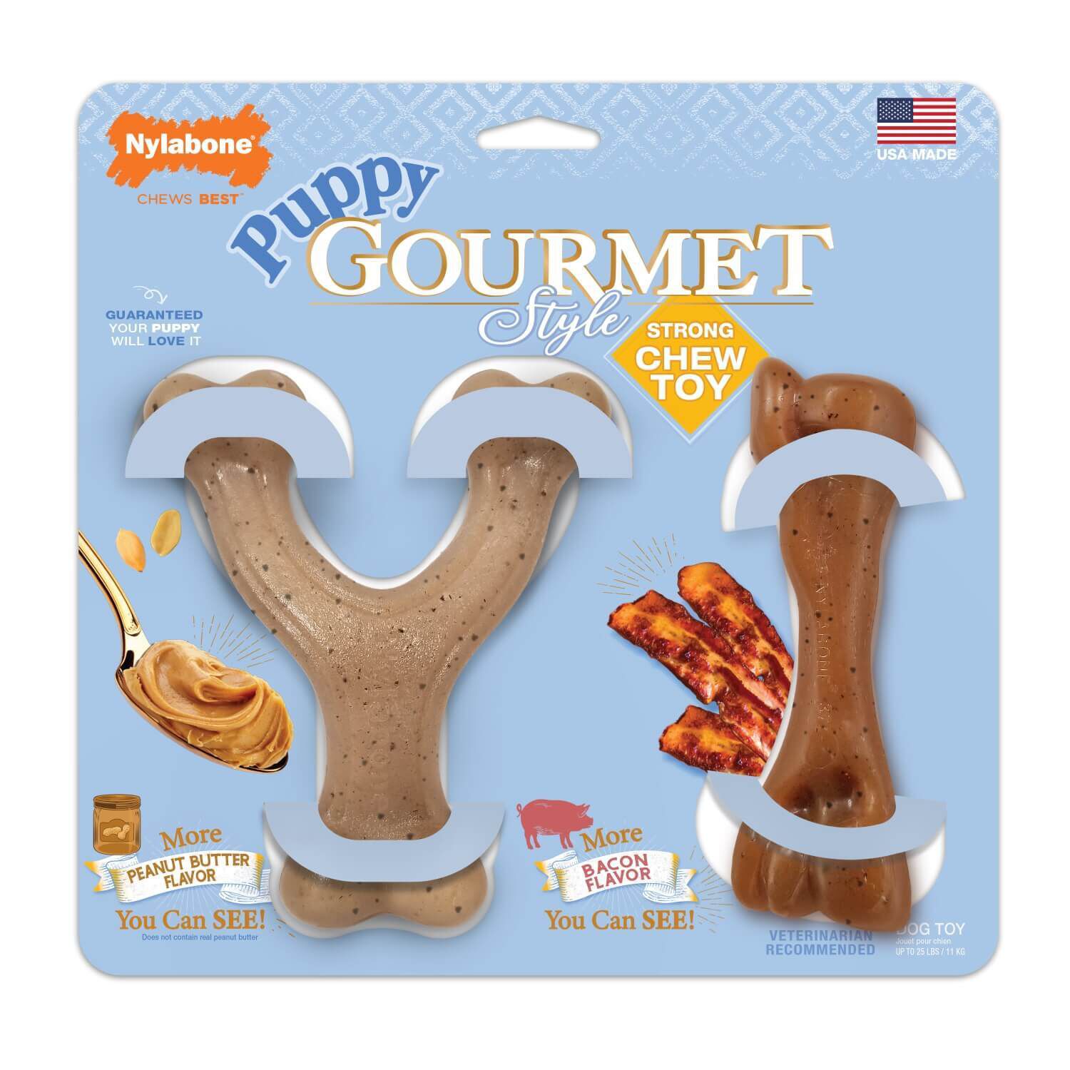 Nylabone Puppy Gourmet Style Strong Dog Chew Toy - Bacon, Peanut Butter Flavor