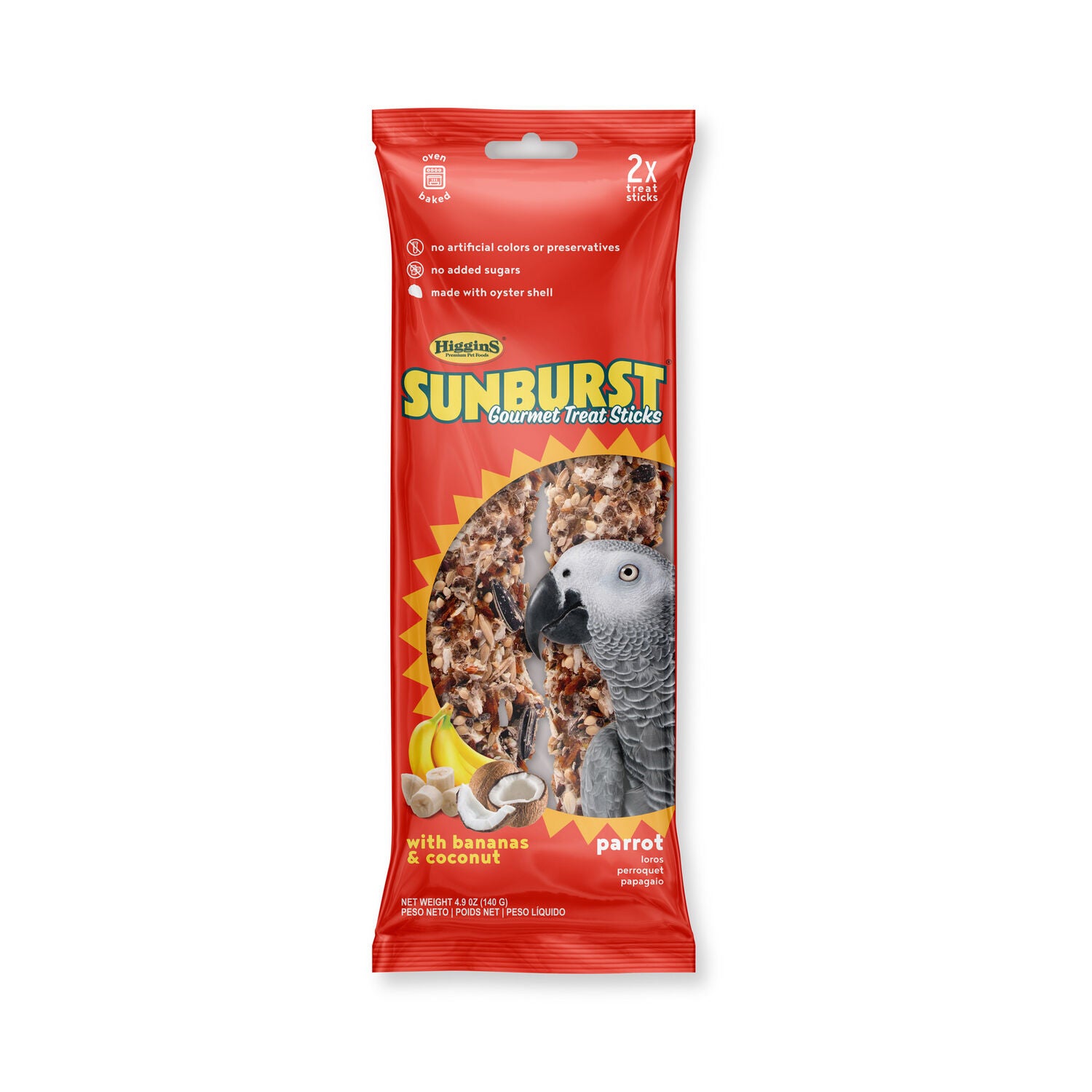 Higgins Sunburst Gourmet Parrot Treat Sticks With Bananas & Coconut, 4.9-Oz