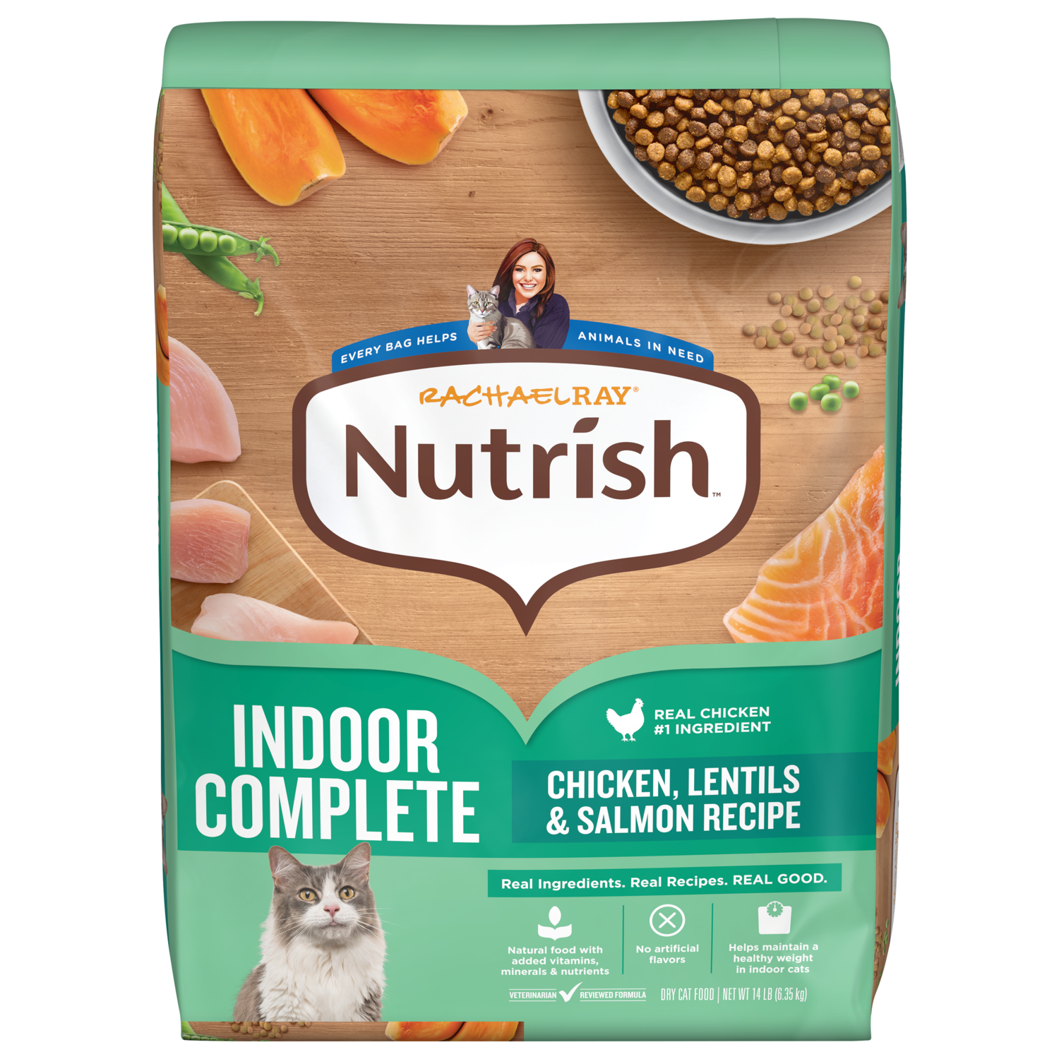 Rachael Ray&reg; Nutrish&trade; Indoor Complete Chicken, Lentils & Salmon Recipe Dry Cat Food, 14-Lb Bag