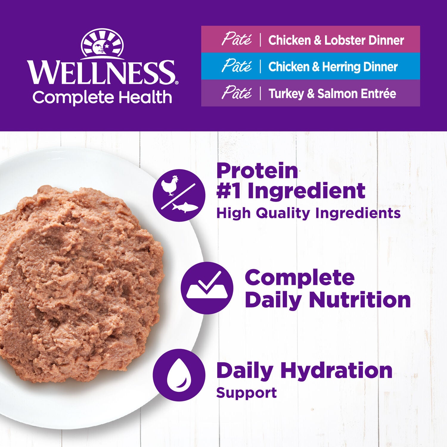 Wellness Complete Health Pate Adult Wet Cat Food, Natural, Protein-Rich, Grain-Free, 3-Ounce , 12-Pack, Seafood Variety Pack