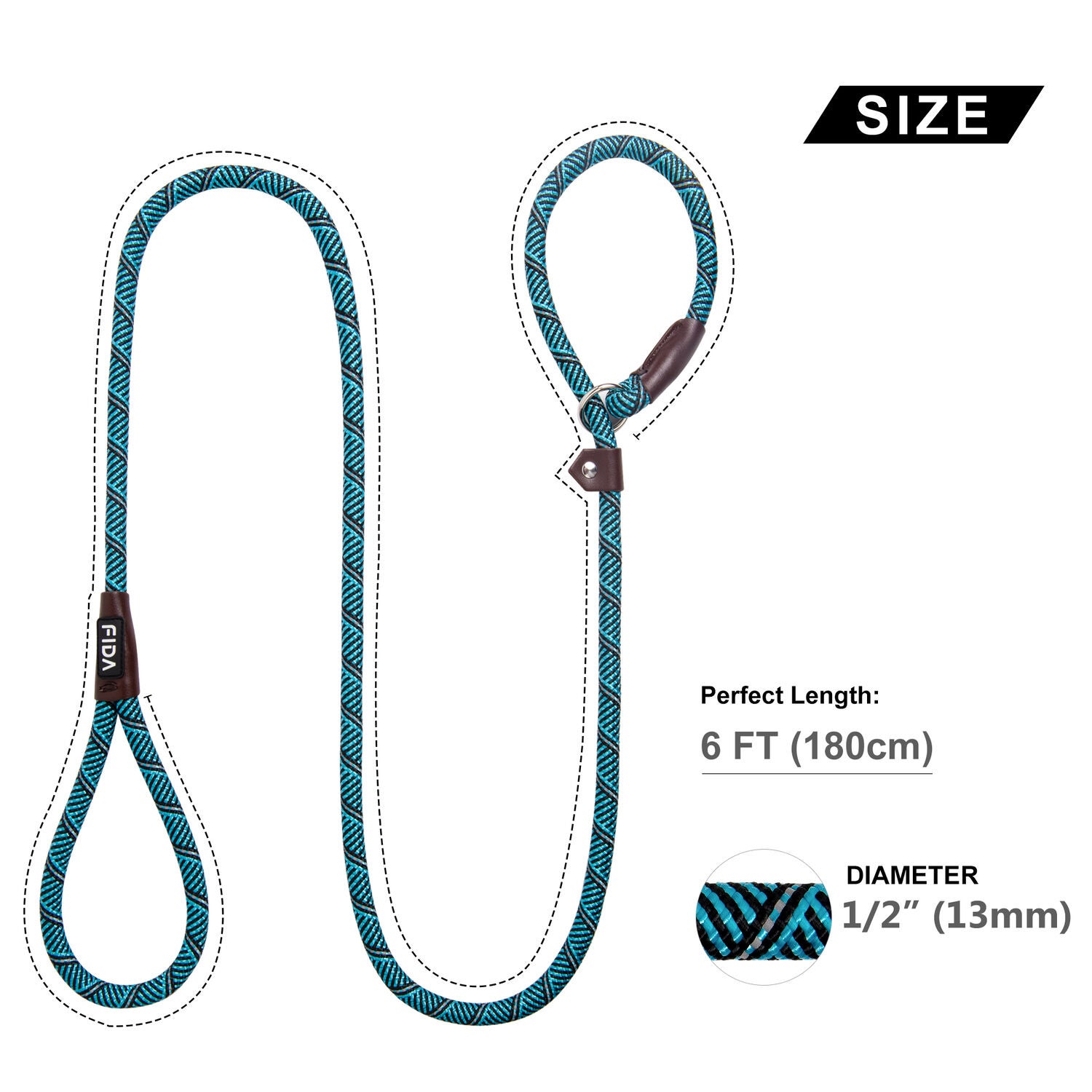 Fida Pet Slip Rope Training Dog Leash, Blue, 6-Ft