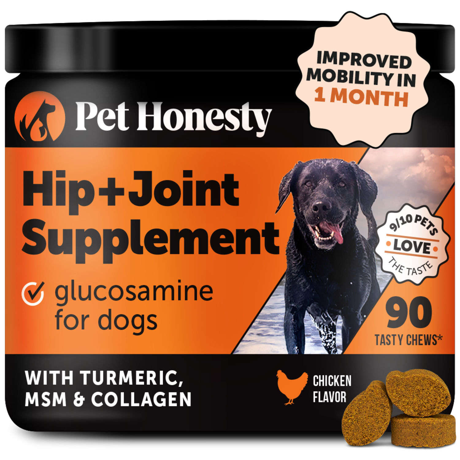 Pet Honesty Hip & Joint Health Soft Chews Dog Supplement, Chicken Flavor, 90-Ct