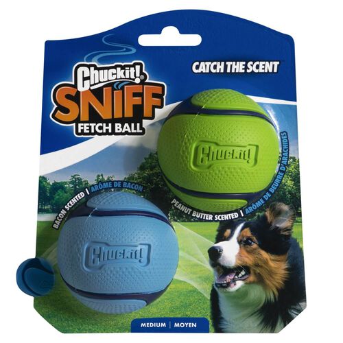 Chuckit! Sniff Fetch Balls Duo Medium Dog Toys, Bacon & Peanut Butter Scented 2 Pack