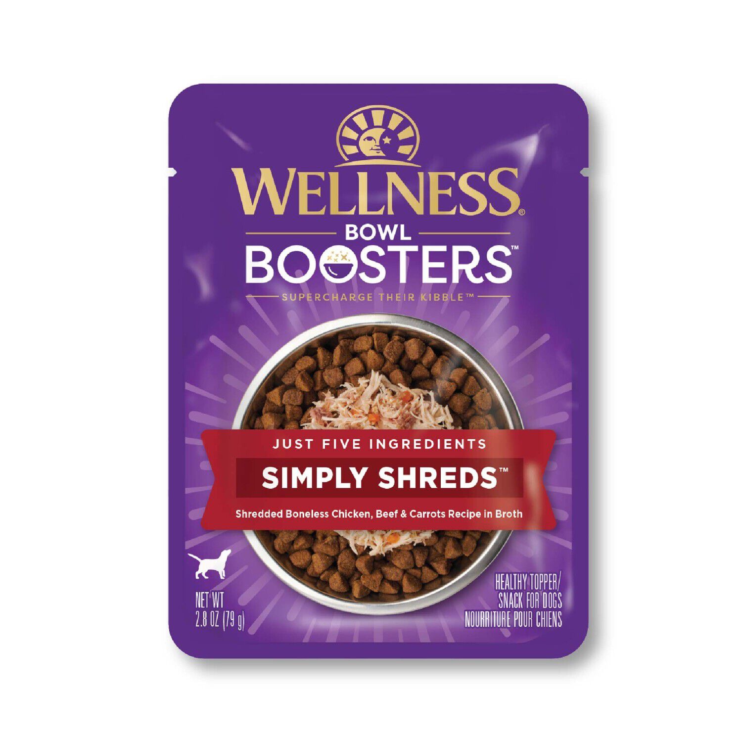 Wellness Bowl Boosters Simply Shreds Grain-Free Wet Dog Food Topper, Chicken, Beef & Carrots Recipe, 2.8-Oz