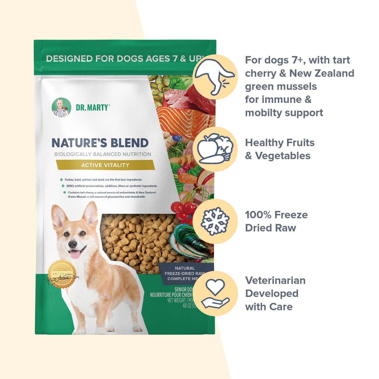 Dr. Marty Nature's Blend Active Vitality Freeze-Dried Raw Senior Dog Food, 48Oz