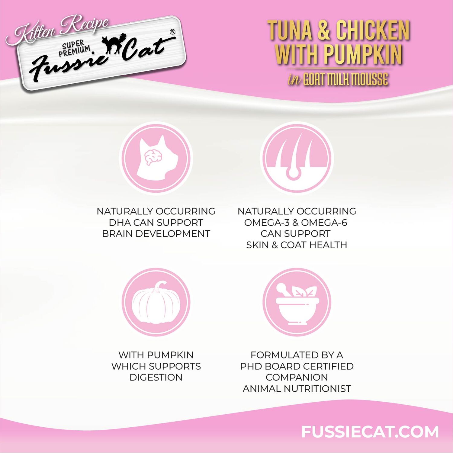 Fussie Cat Super Premium Tuna & Chicken With Pumpkin In Goat Milk Mouse Wet Cat Food For Kittens, 2.47-Oz - 12 Pack