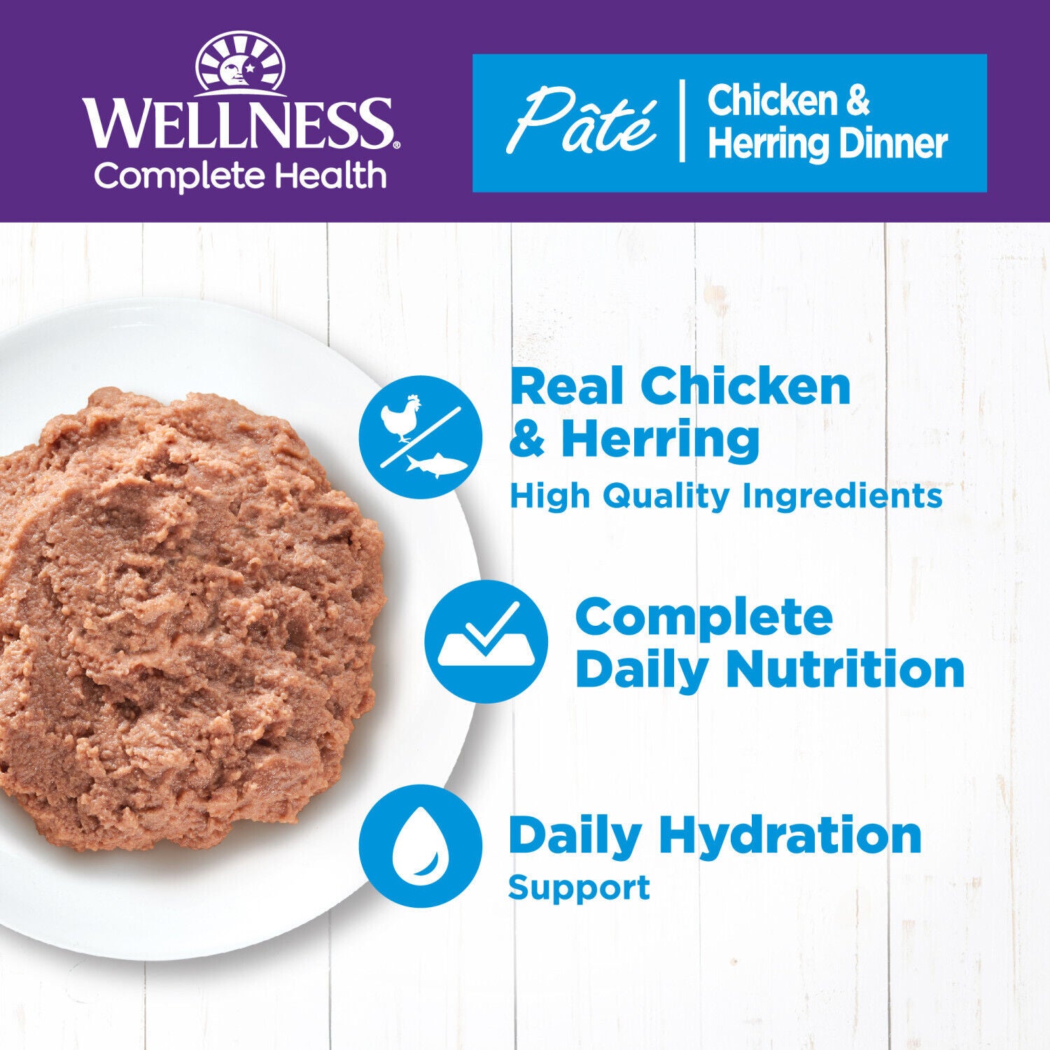 Wellness Complete Health Pate Adult Wet Cat Food, Natural, Protein-Rich, Grain Free, 5.5 Ounce, Chicken & Herring