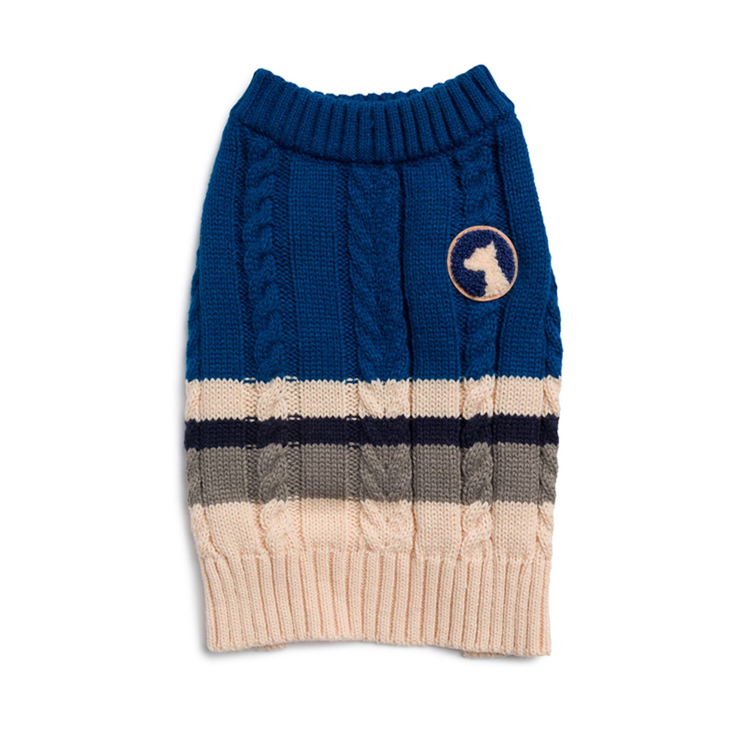 Aristopet Blue Striped Cable Knit Preppy Dog Sweater, Blue, Extra Small