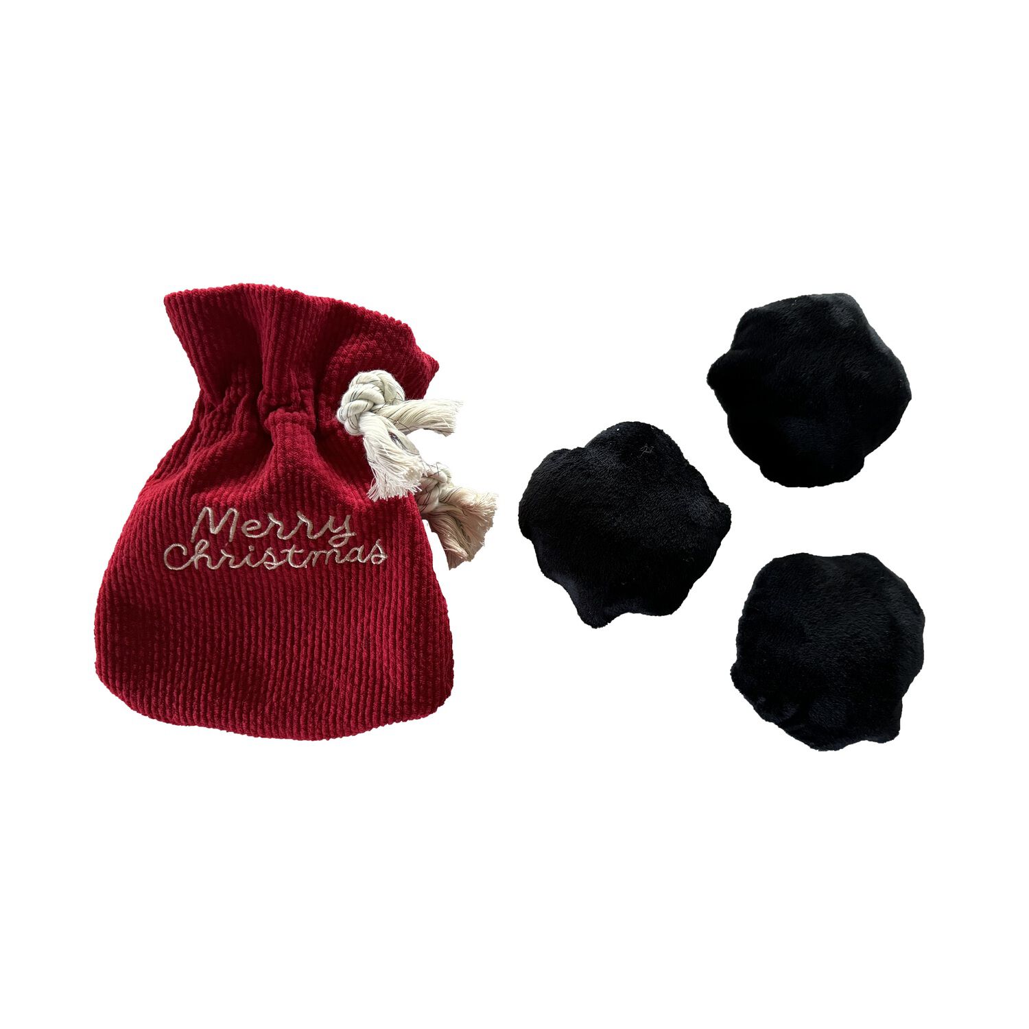 #Bff Holiday Drawstring Santa Sack With Coal Foraging Dog Toy