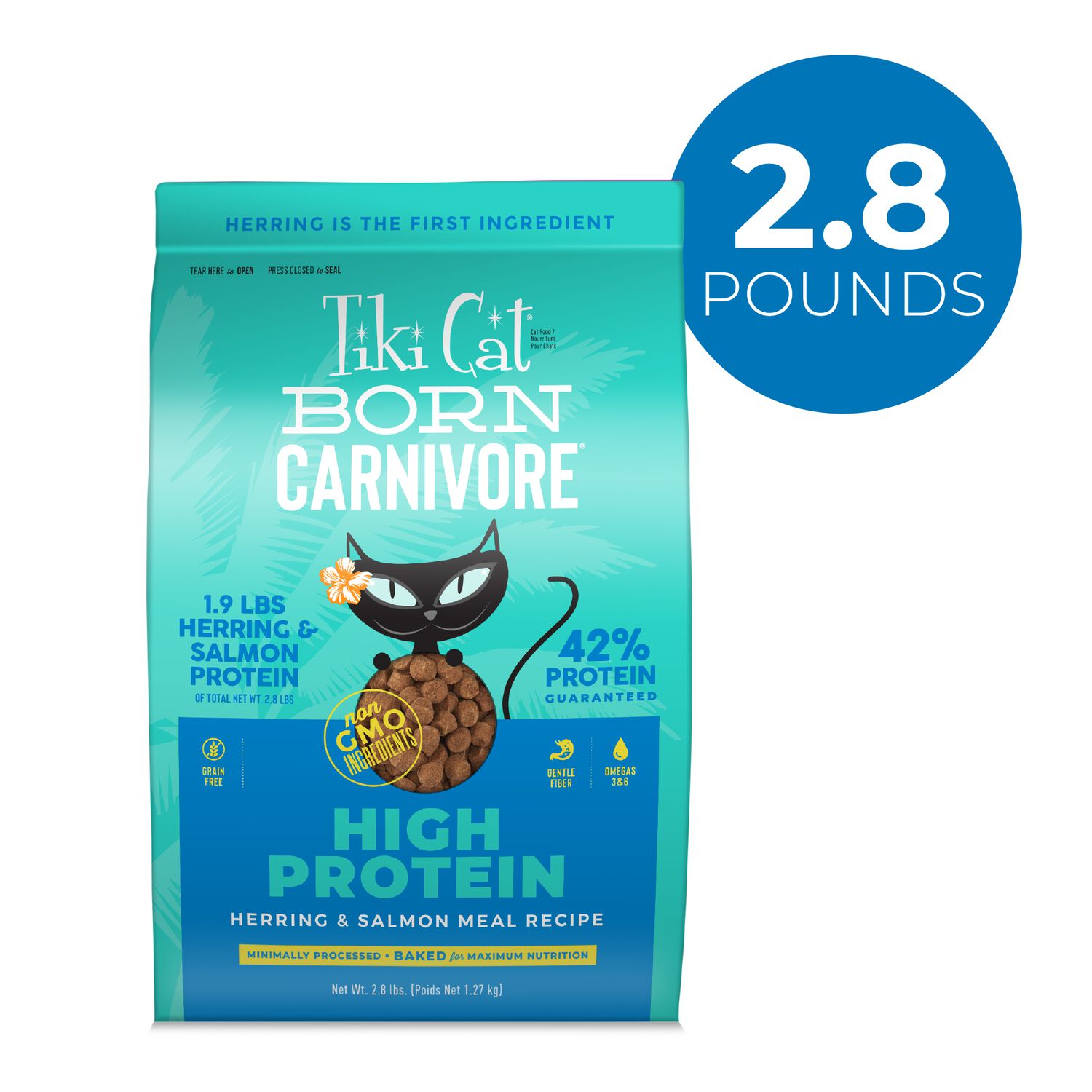 Tiki Cat Born Carnivore High Protein Dry Cat Food, Herring & Salmon Meal, 2.8-Lb Bag