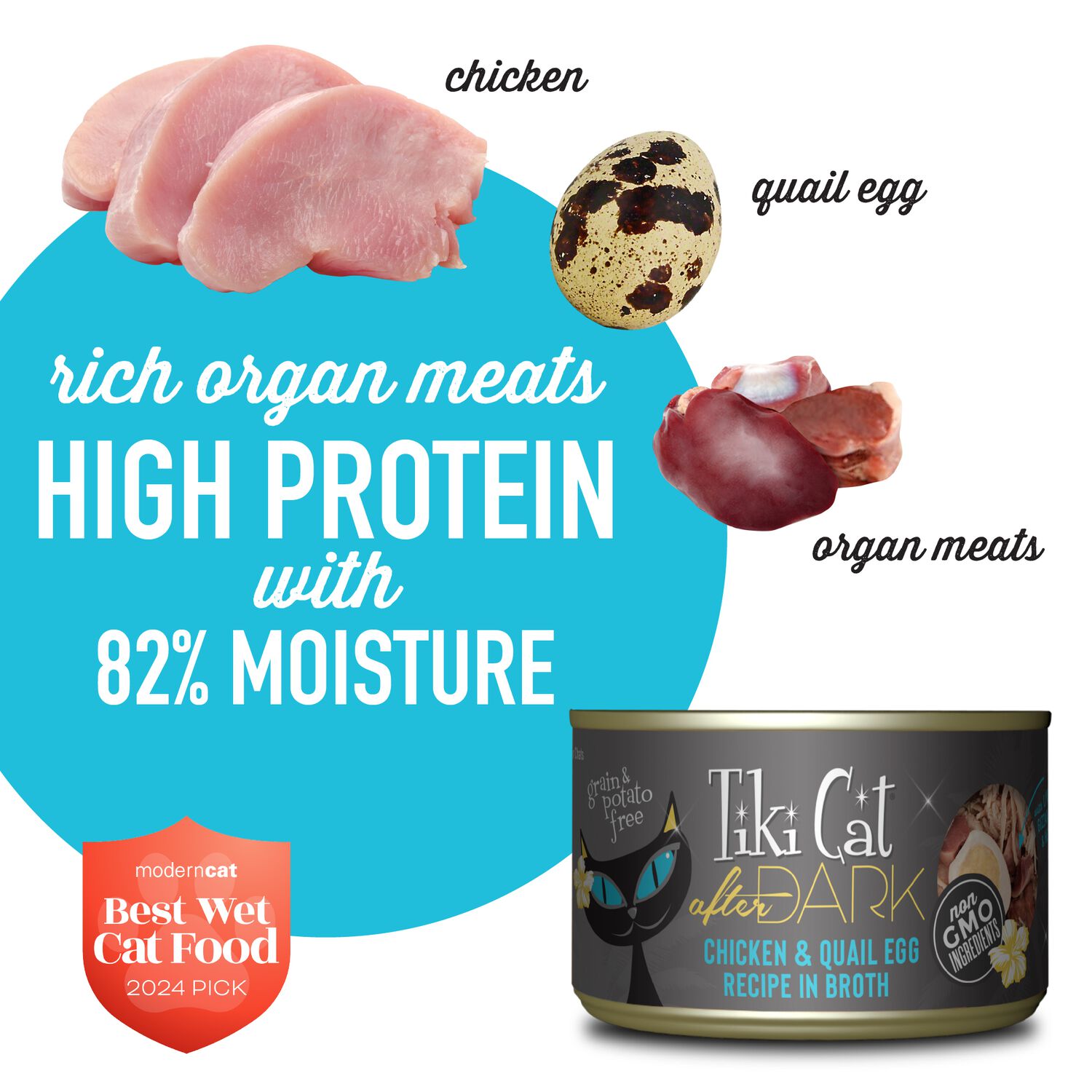 Tiki Cat After Dark Whole Foods Wet Cat Food, Chicken & Quail Egg, 5.5-Oz Can 8-Count