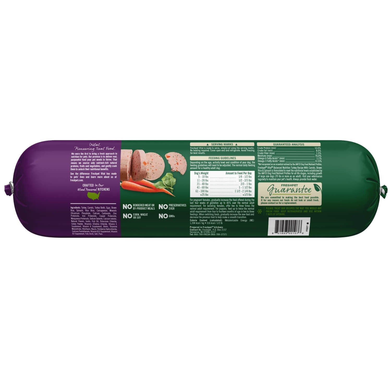 Freshpet Vital Balanced Nutrition Fresh Dog Food, Turkey Roll Recipe