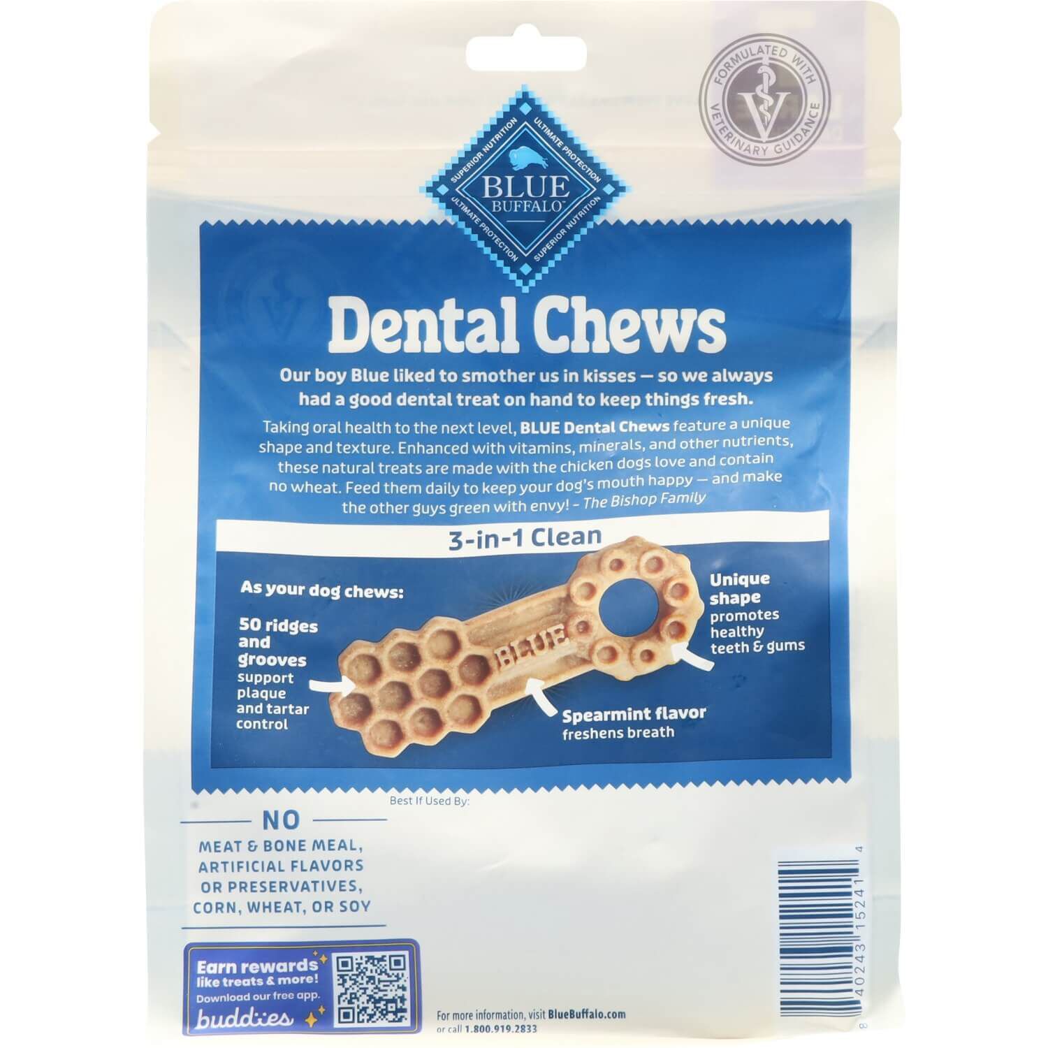 Blue Buffalo 3-In-1 Large Dog Dental Chews With Chicken & Spearmint Flavor, 7 Ct