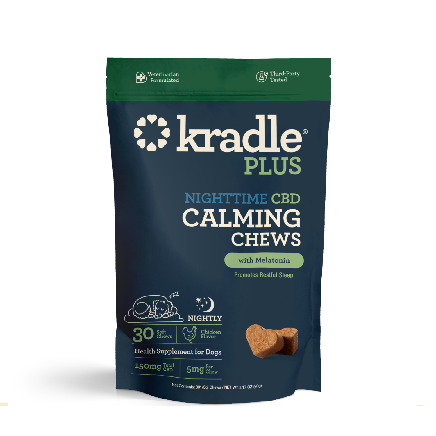 Kradle Night Time Cbd Calming Dog Chews With Melatonin, 5 Mg/Chew, 30-Ct Bag, Chicken Flavor