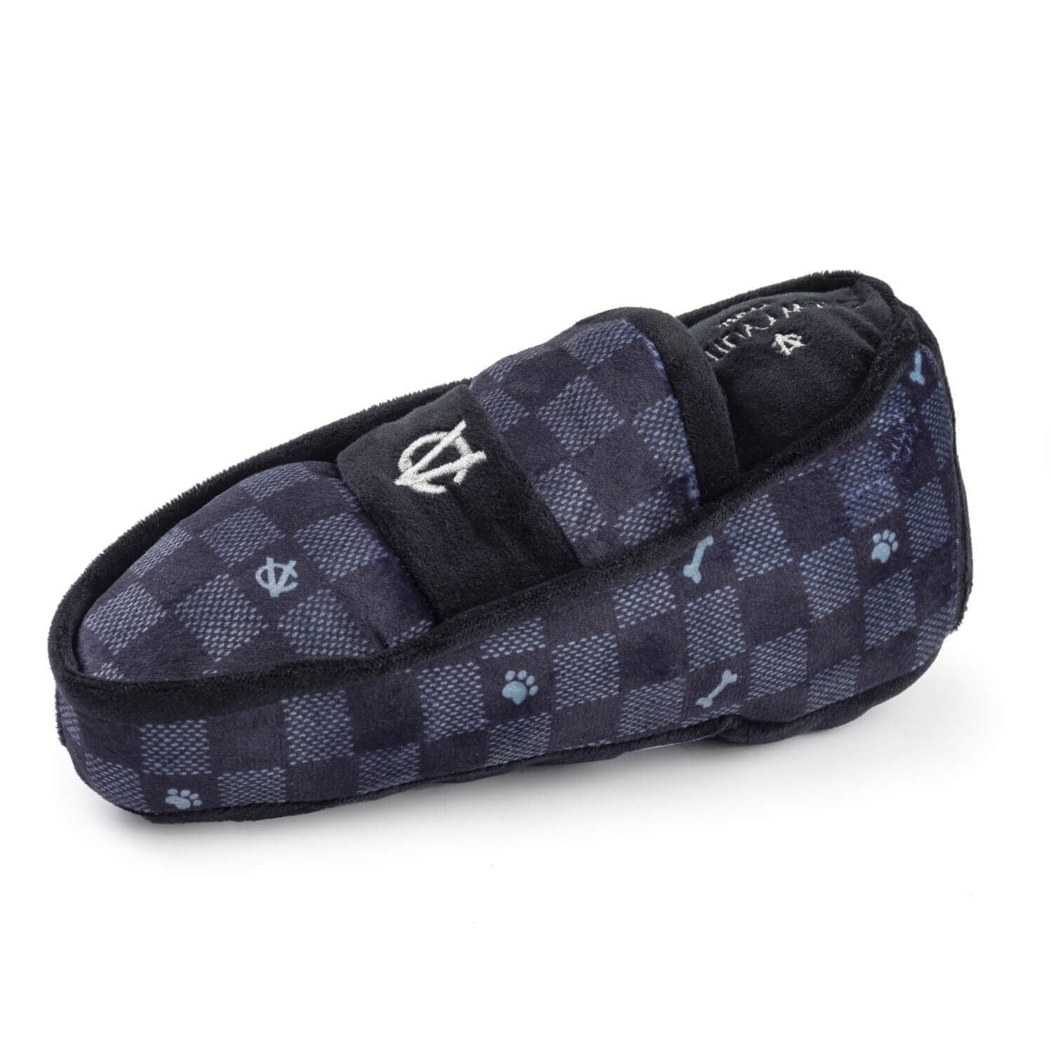 Haute Diggity Dog Black Checker Chewy Vuiton Loafer Shoe Squeaky Plush Dog Toy