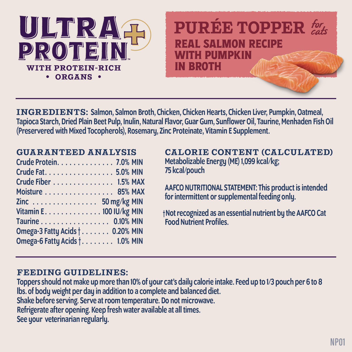Natural Balance Ultra Protein Plus Wet Cat Food, Skin & Coat And Digestive Health Real Salmon With Pumpkin Recipe Puree Topper, 2.4-Oz-Pack Of 24