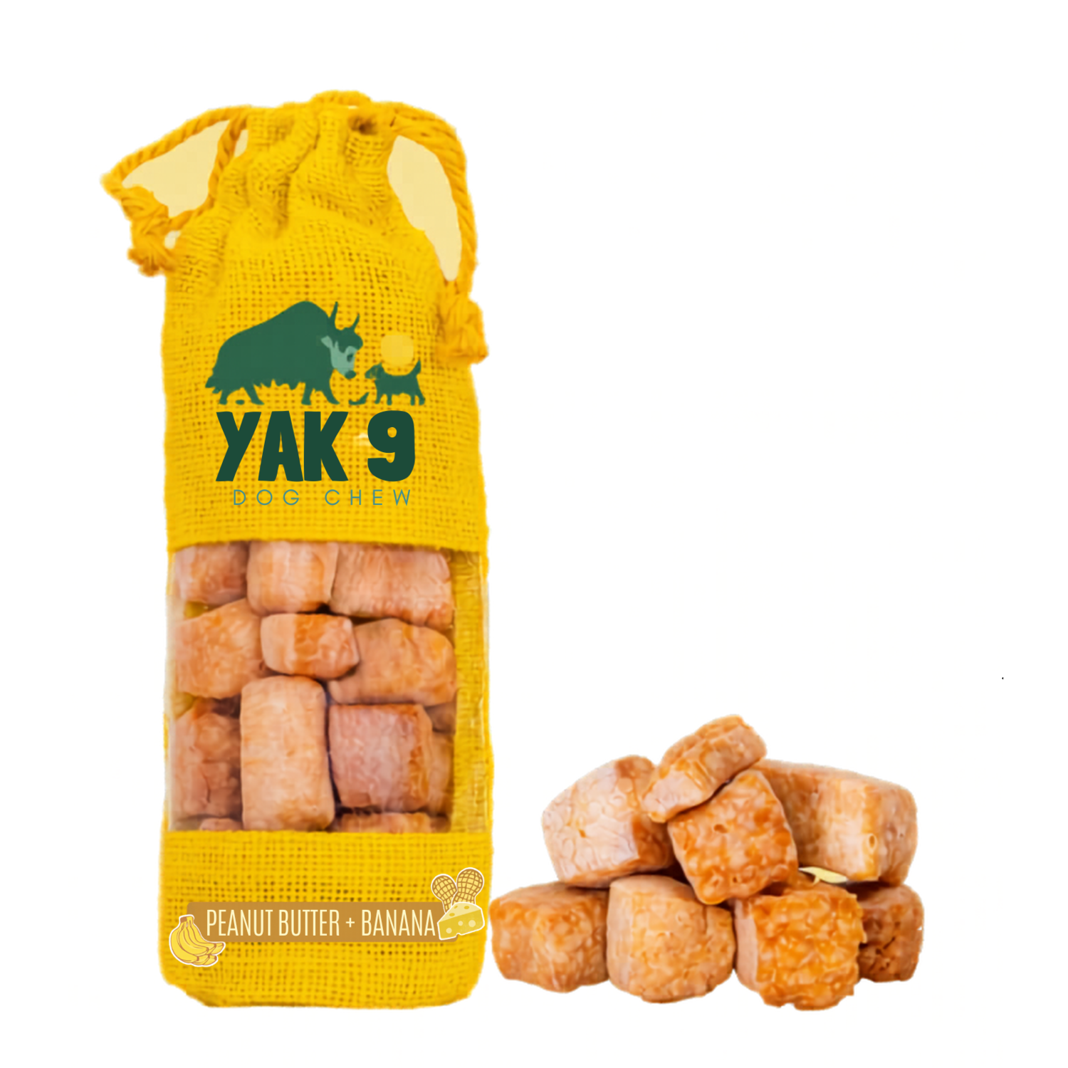 Yak9 Chews Cruncheese Natural Yak Cheese Puffs Crunchy Dog Treats, Peanut Butter & Banana, 6-Oz Bag