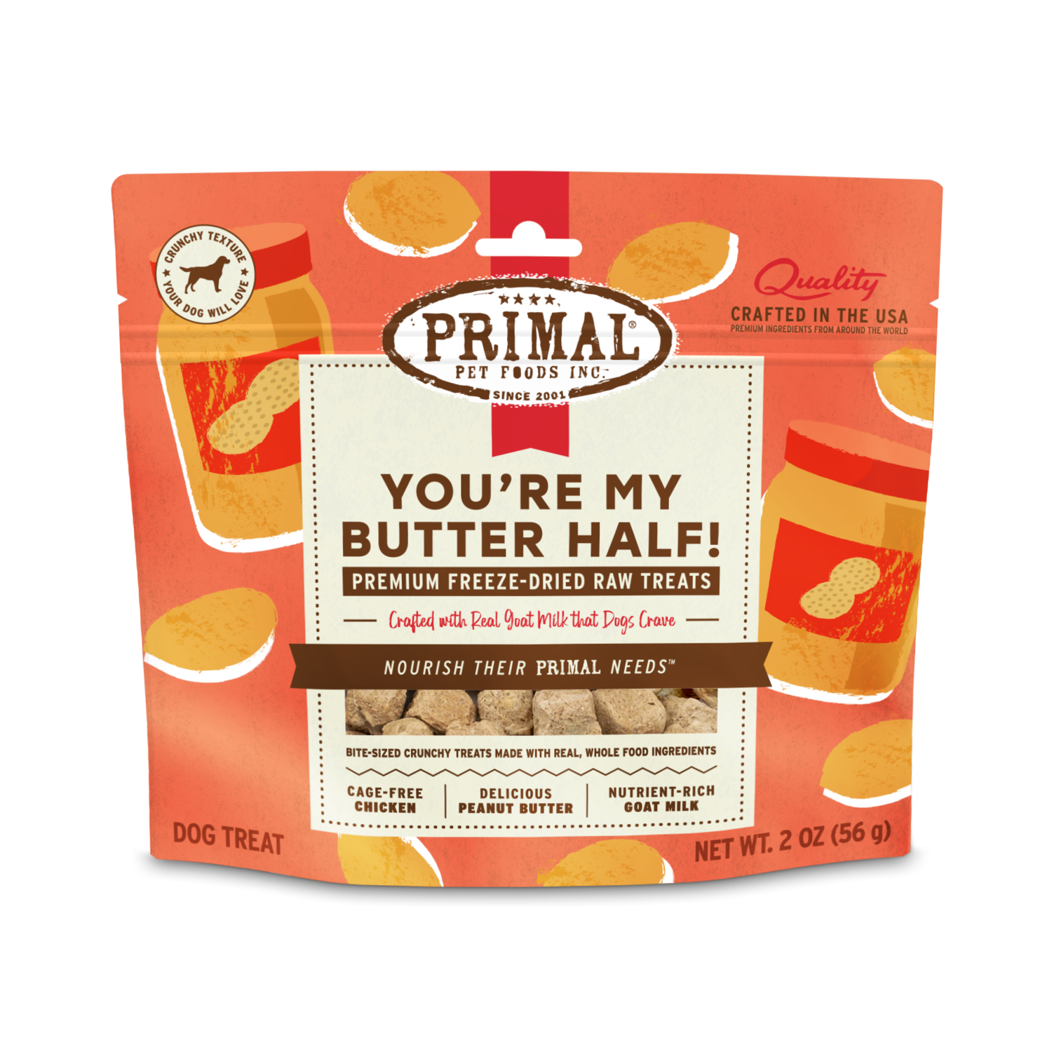 Primal You're My Butter Half Freeze-Dried Raw Dog Treats, Peanut Butter & Chicken, 2-Oz