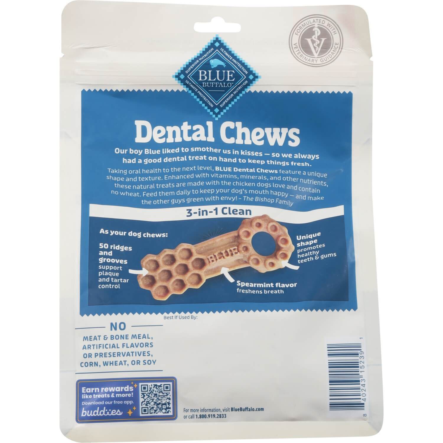 Blue Buffalo 3-In-1 Small Sized Dog Dental Chews, Chicken & Spearmint Flavor, 28 Ct