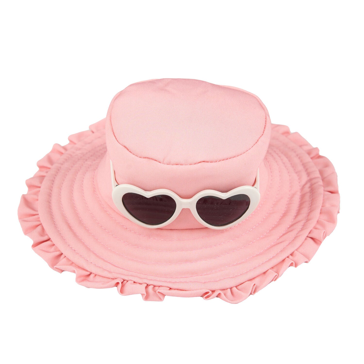 Simply Dog Pink Heart Sunglasses Ruffle Brim Dog Hat, Medium/Large