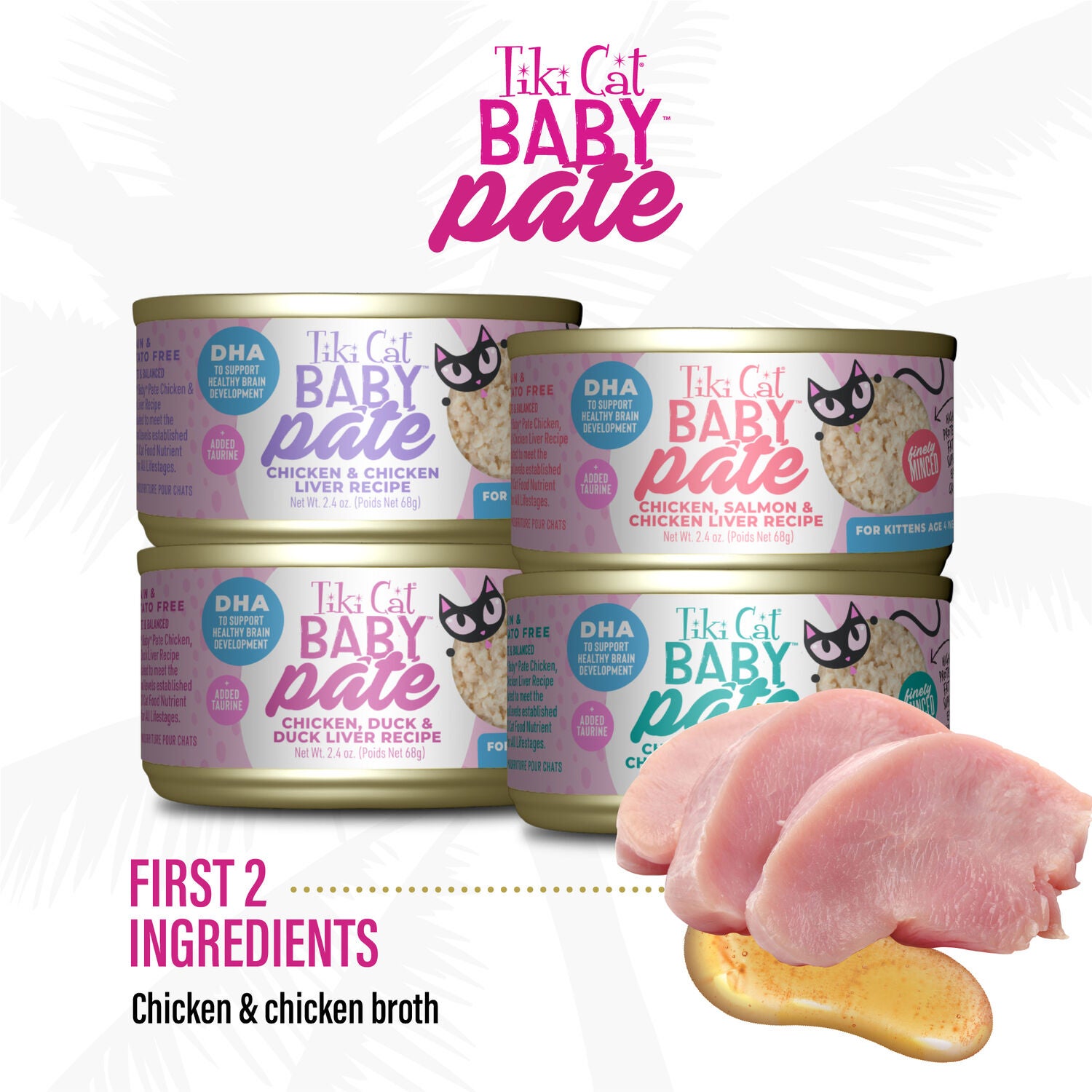Tiki Cat Baby Pate Wet Cat Food For Kittens Variety Pack, 2.4-Oz Cans Pack Of 12