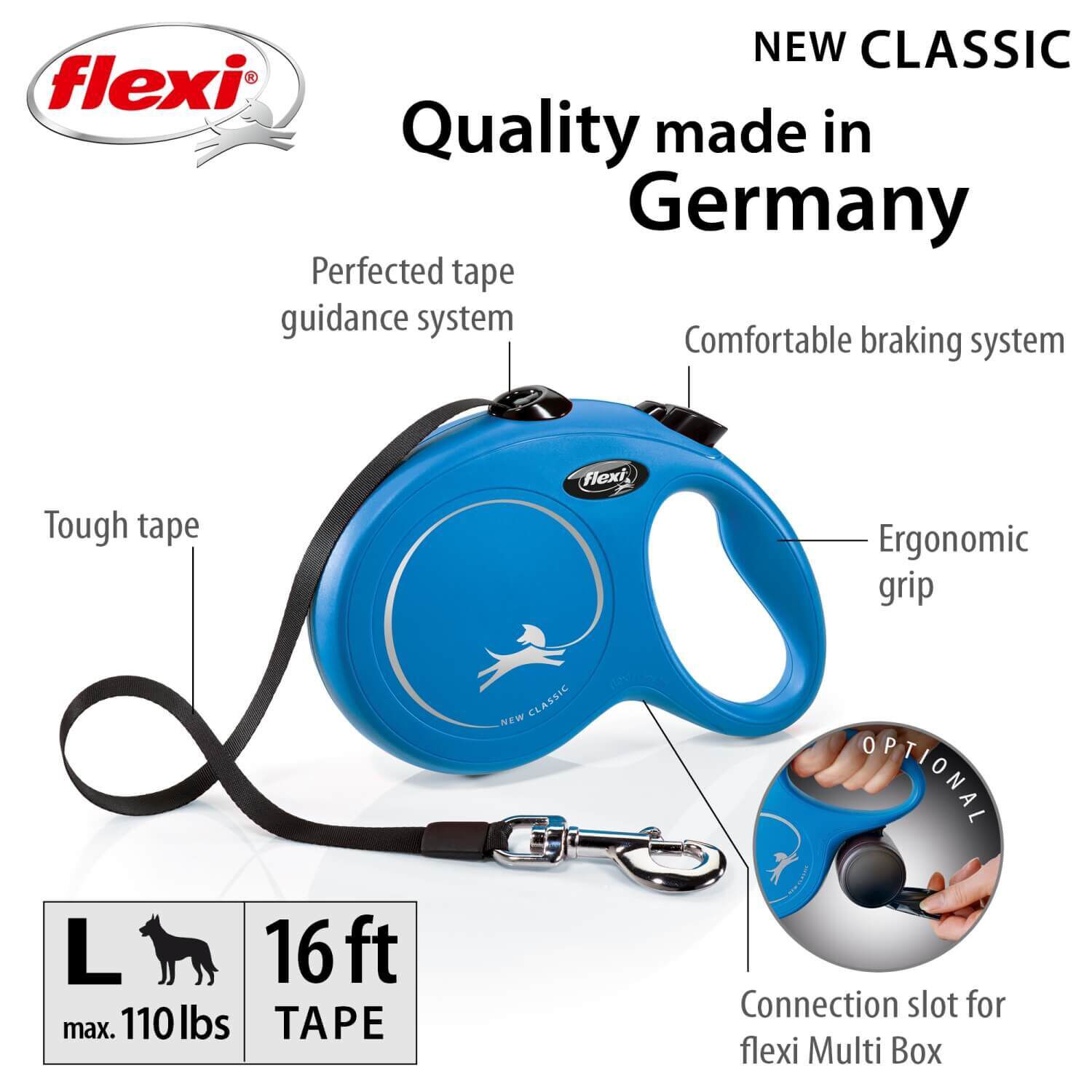 Flexi Classic Retractable Tape Blue Dog Leash - 16Ft