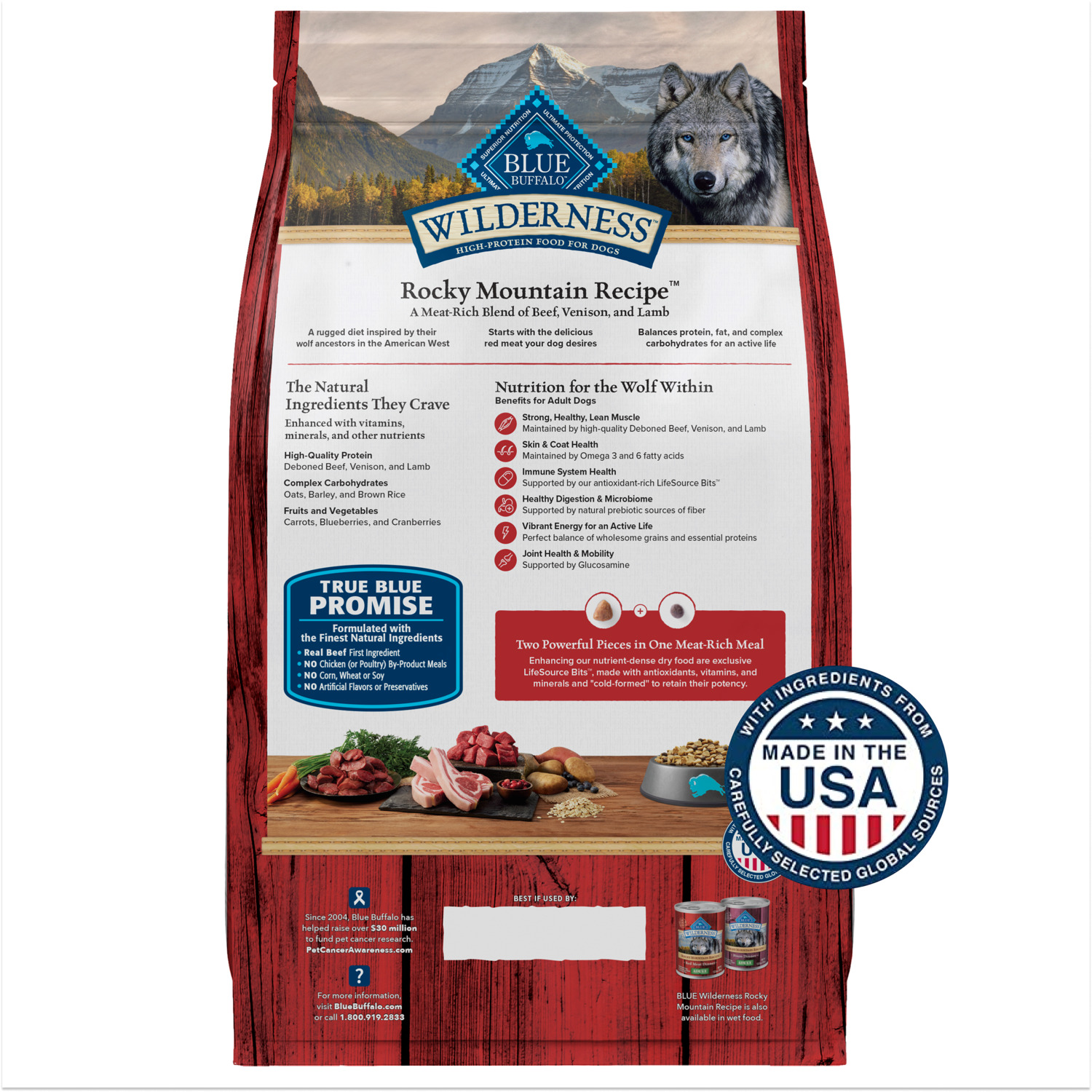 Blue Buffalo Wilderness Red Meat & Grains Rocky Mountain Recipe High-Protein Large Breed Adult Dry Dog Food, 22Lb