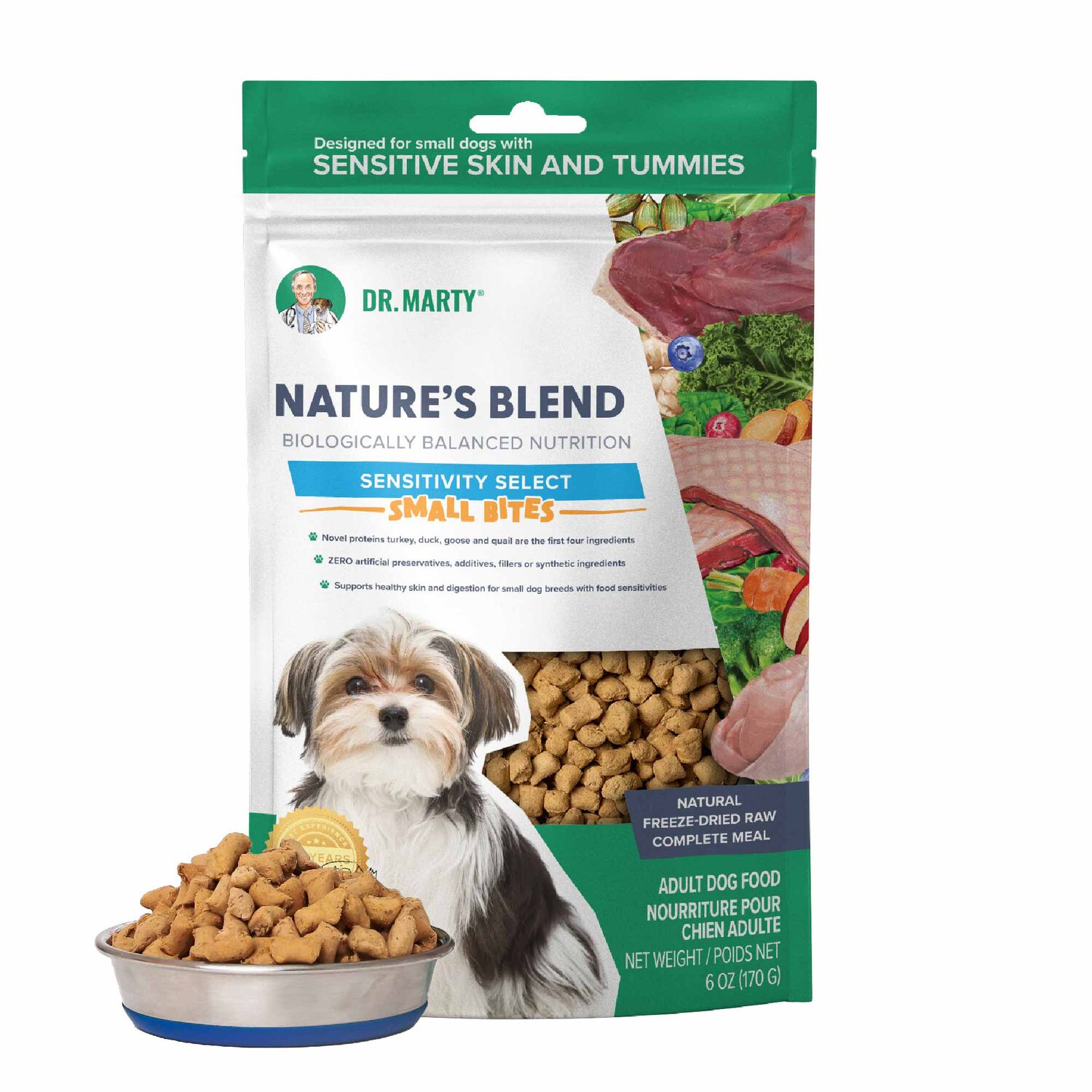 Dr. Marty Nature's Blend Sensitivity Select Small Bites Freeze-Dried Raw Dog Food, 6-Oz