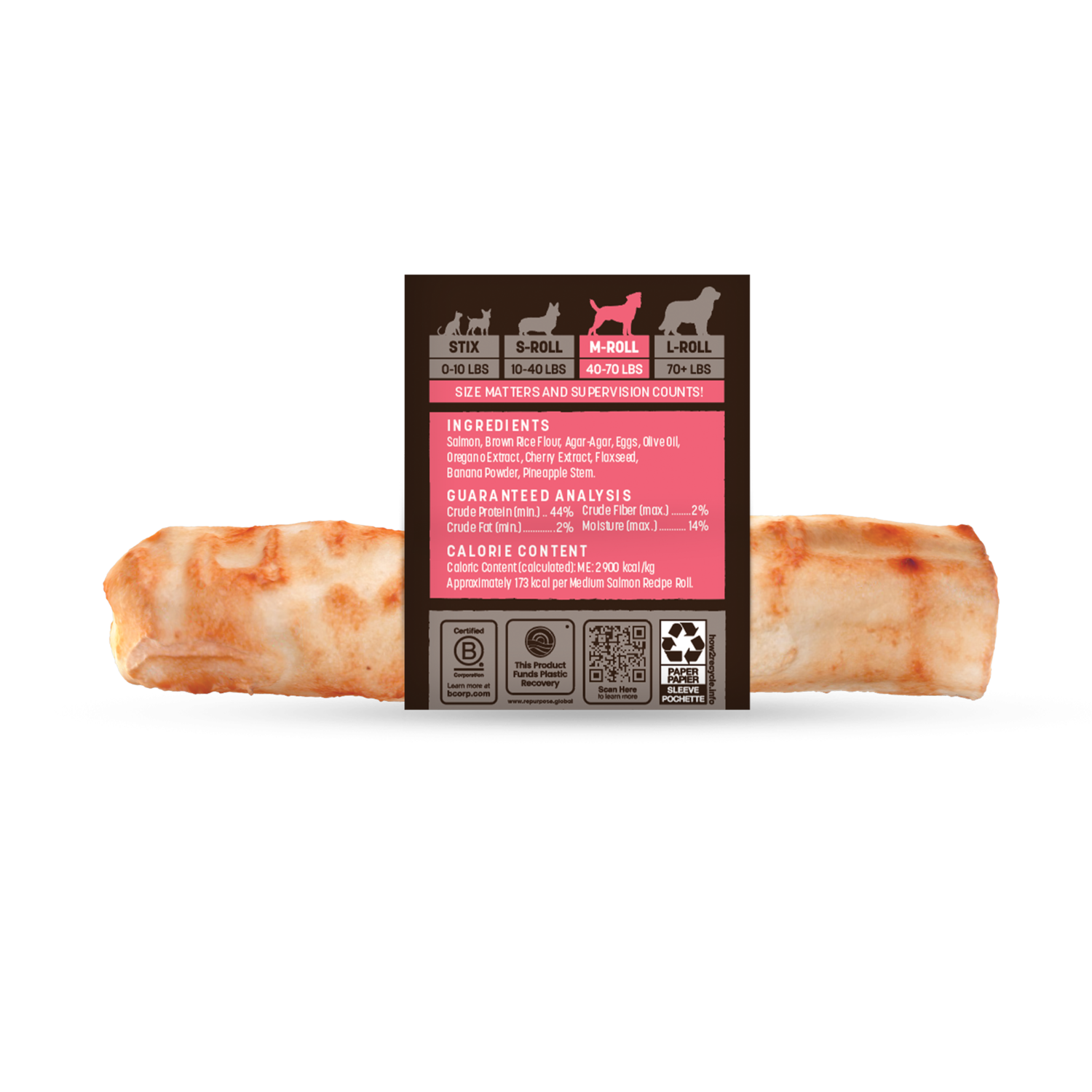 Earth Animal No-Hide Rawhide Alternative Salmon Recipe Medium Dog Chew Treat, 7"