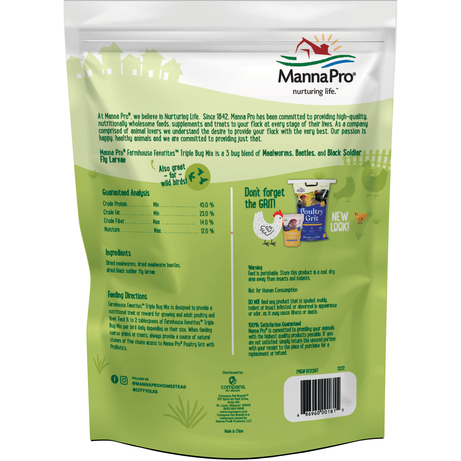 Manna Pro Farmhouse Favorites Triple Bug Mix Chicken Treats, 2Lb