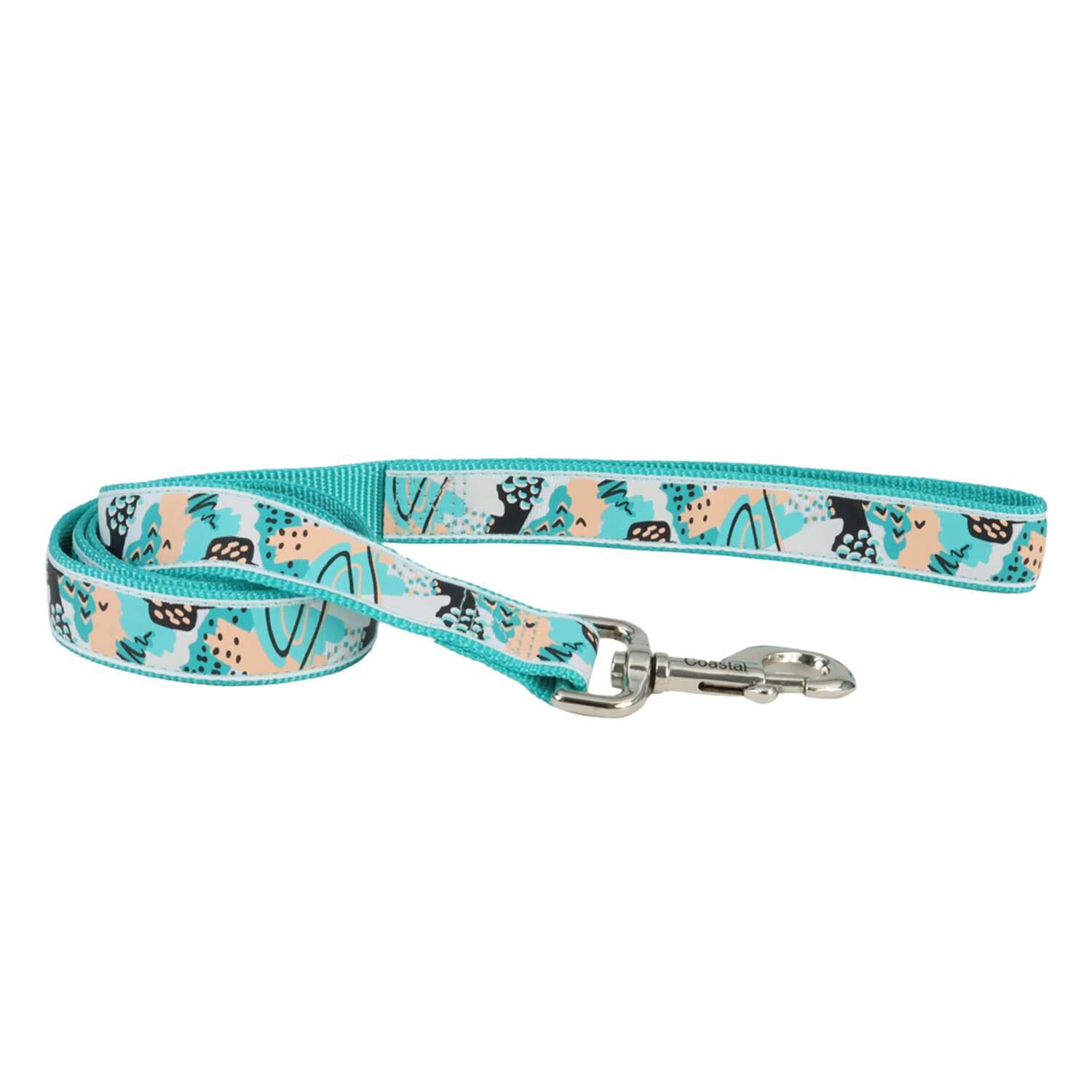 Coastal Pet Products Ribbon Dog Leash, Teal Sketched Abstract, 5/8X6' | 6 ft | Pet Supermarket