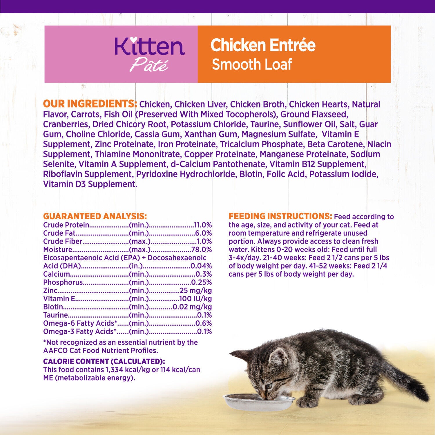 Wellness Complete Health Pate Kitten Wet Cat Food, Natural, Protein-Rich, Grain Free, 3 Ounce, Chicken Entree