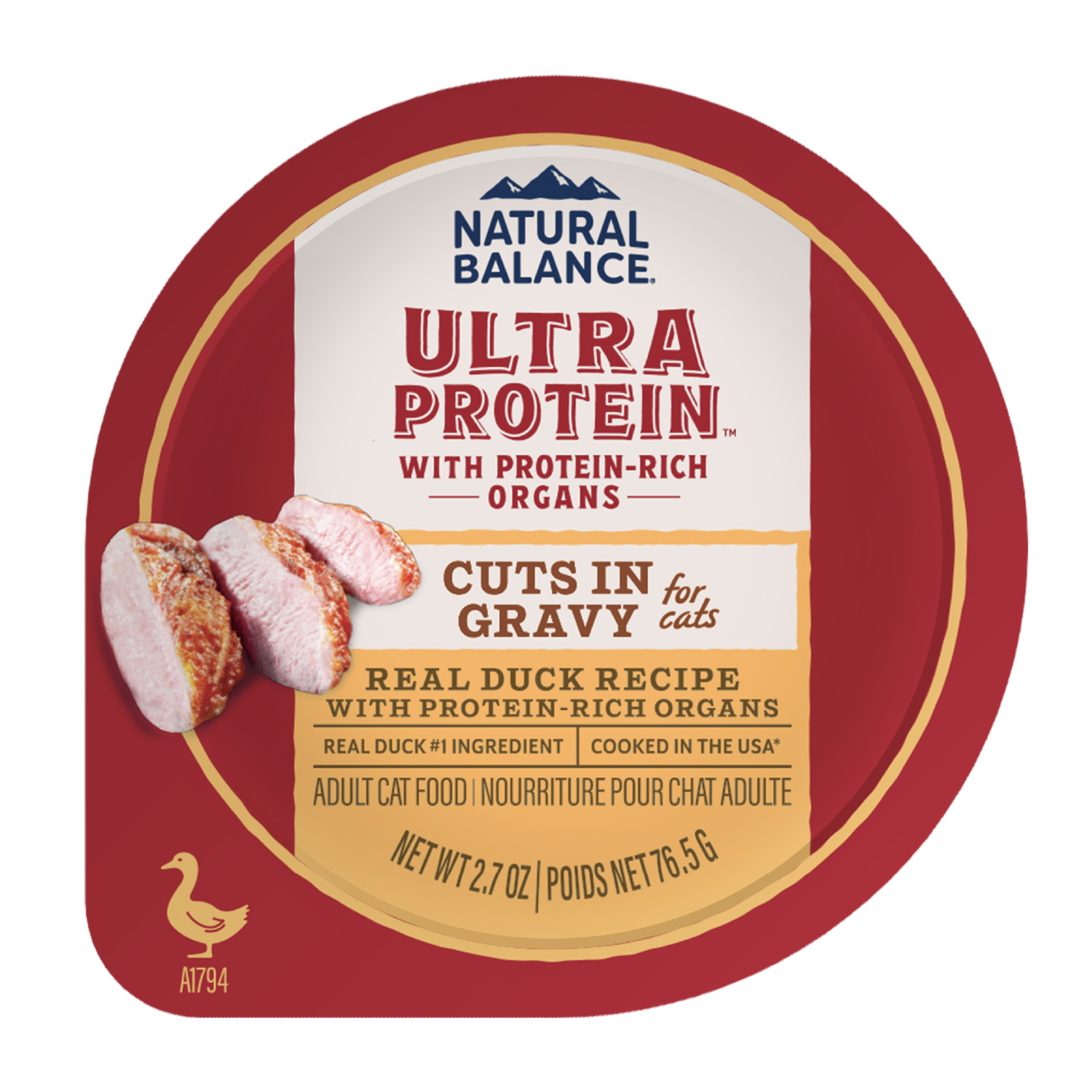 Natural Balance Ultra Protein Wet Cat Food, Real Duck Recipe With Protein-Rich Organs Cuts In Gravy, 2.7-Oz.